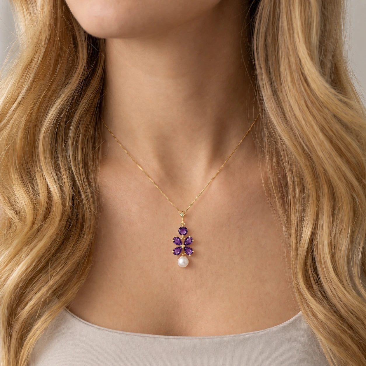 Yellow Gold Pearl & Amethyst — Amantina