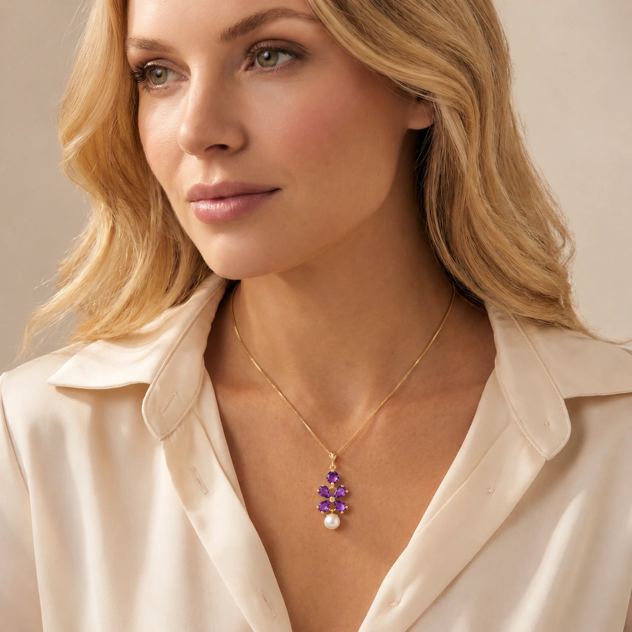 Yellow Gold Pearl & Amethyst — Amantina