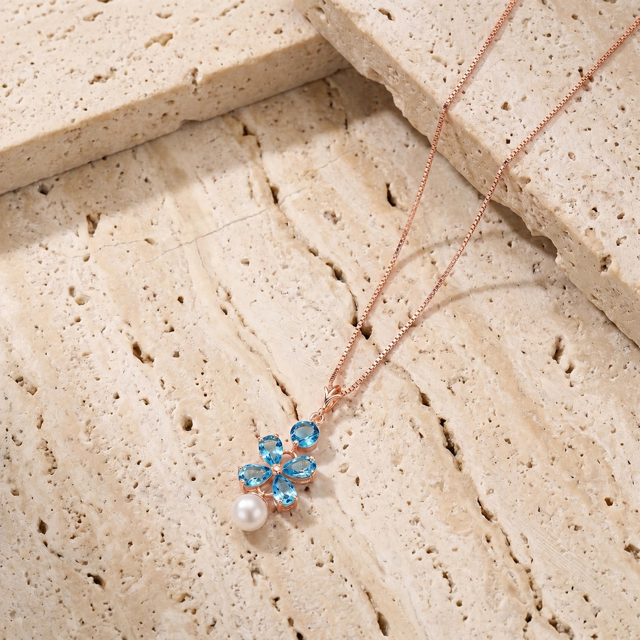 Rose Gold Pearl & Blue Topaz — Amantina