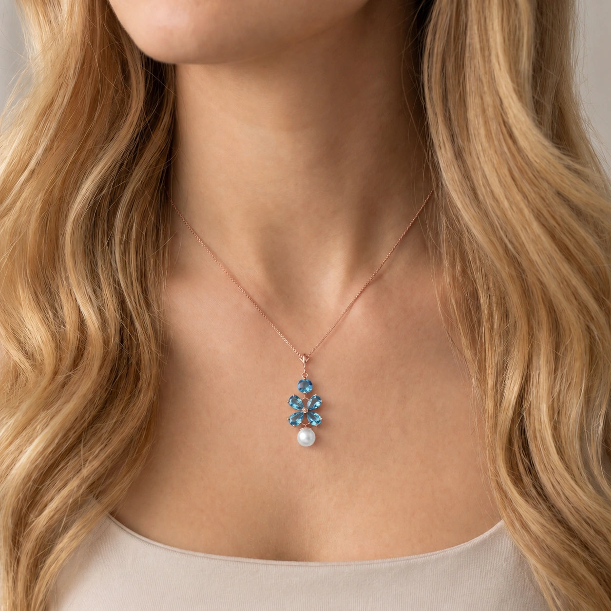 Rose Gold Pearl & Blue Topaz — Amantina