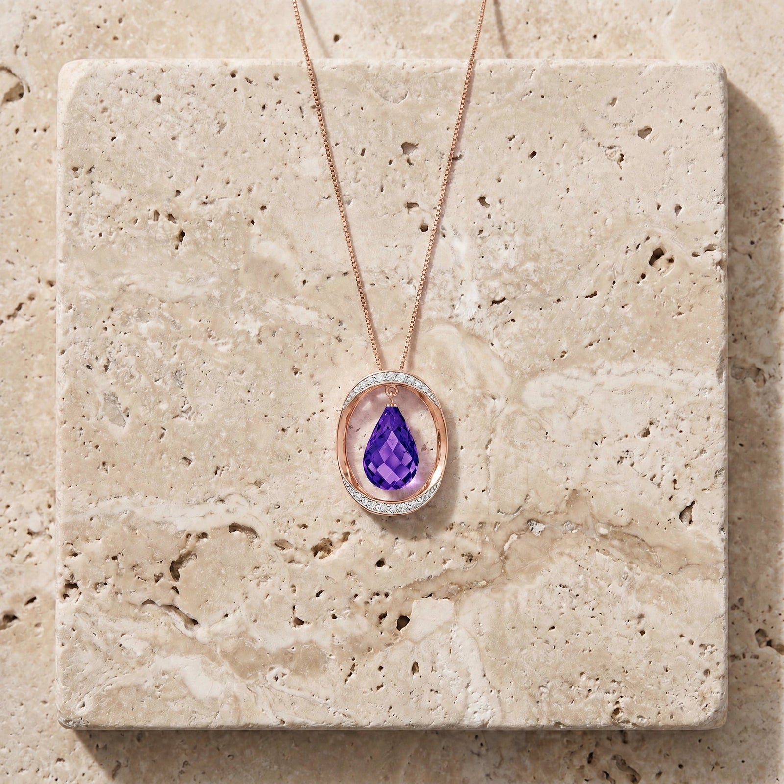 Rose Gold Pendant Necklace Amethyst 10K — Donata