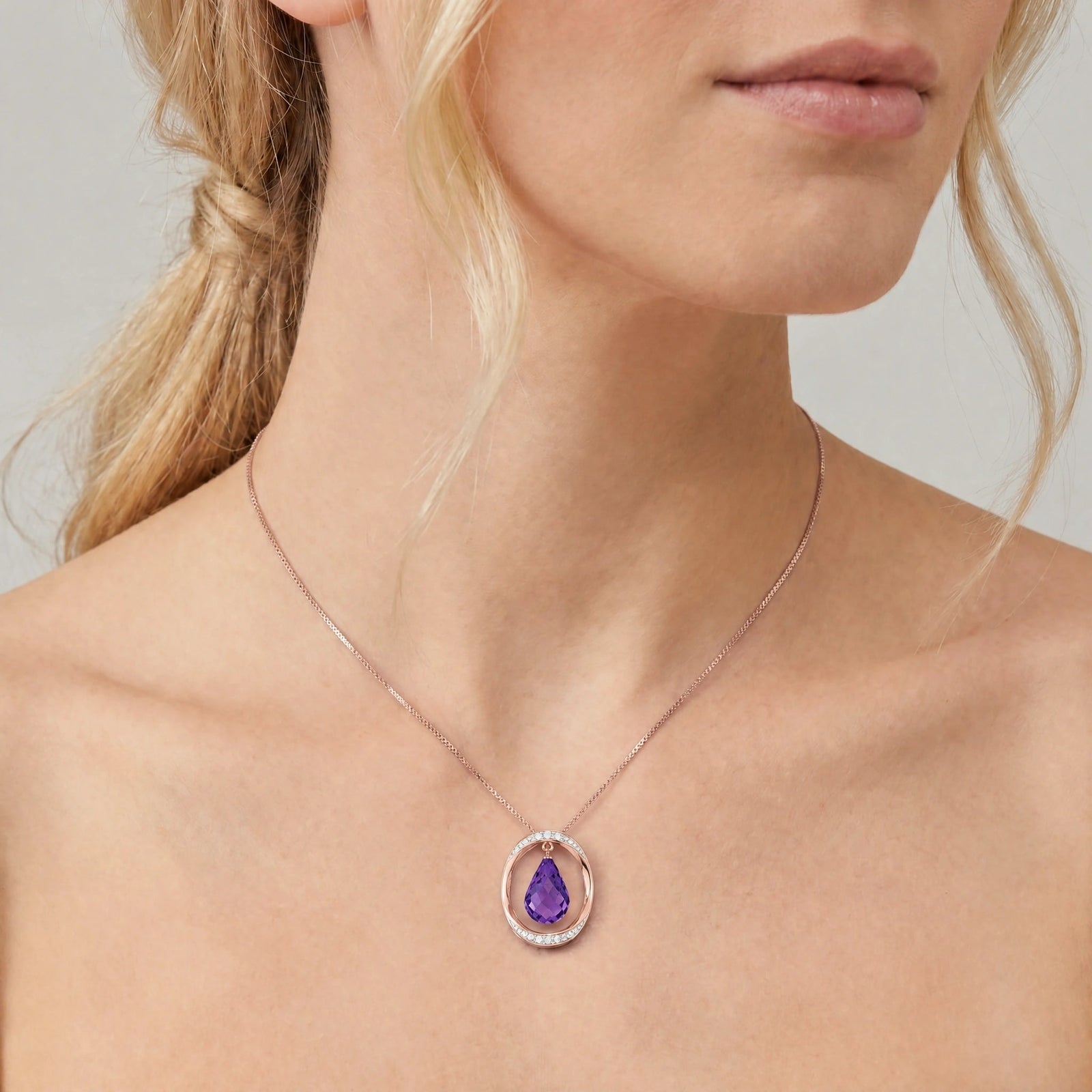 Rose Gold Pendant Necklace Amethyst 10K — Donata