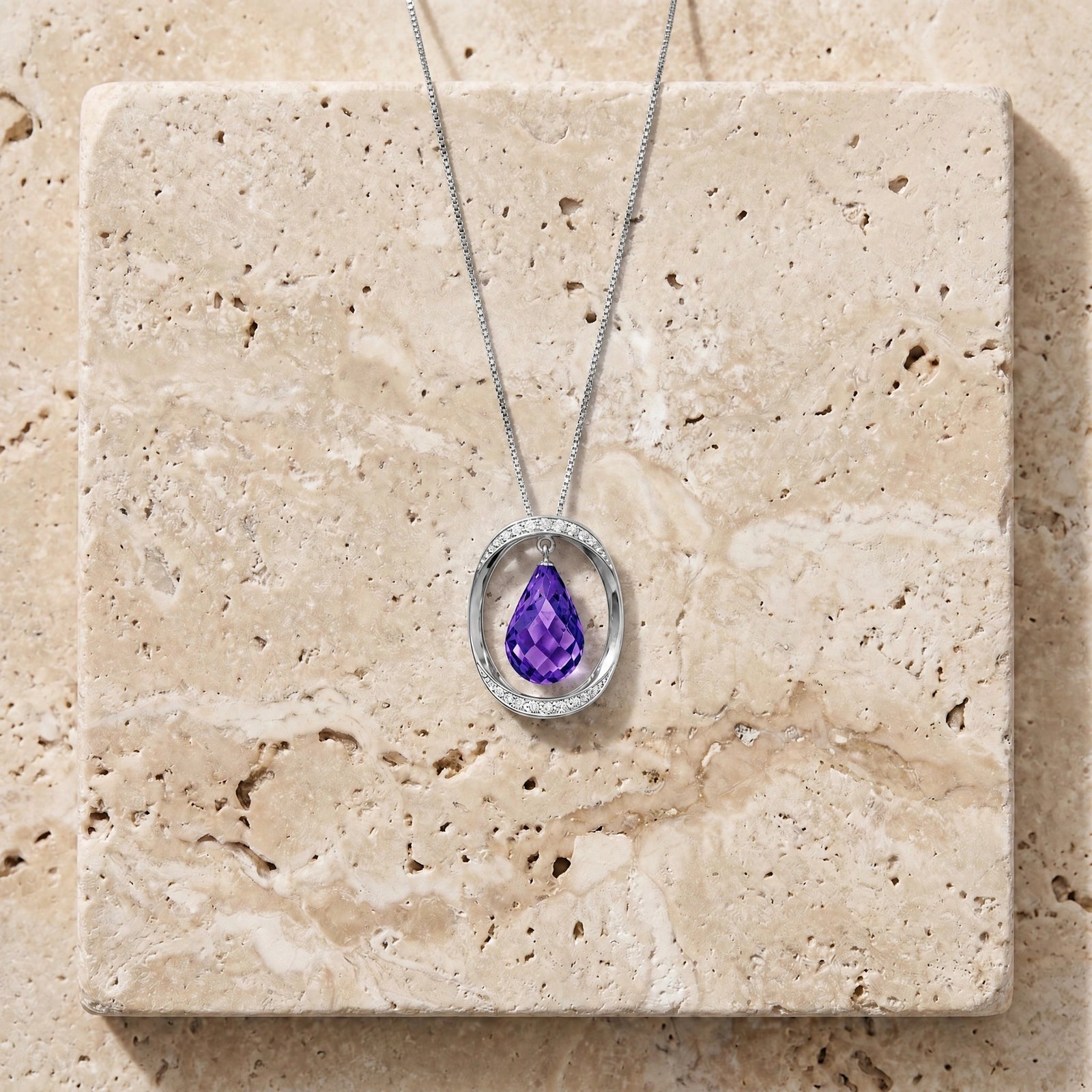White Gold Pendant Necklace Amethyst 10K — Donata