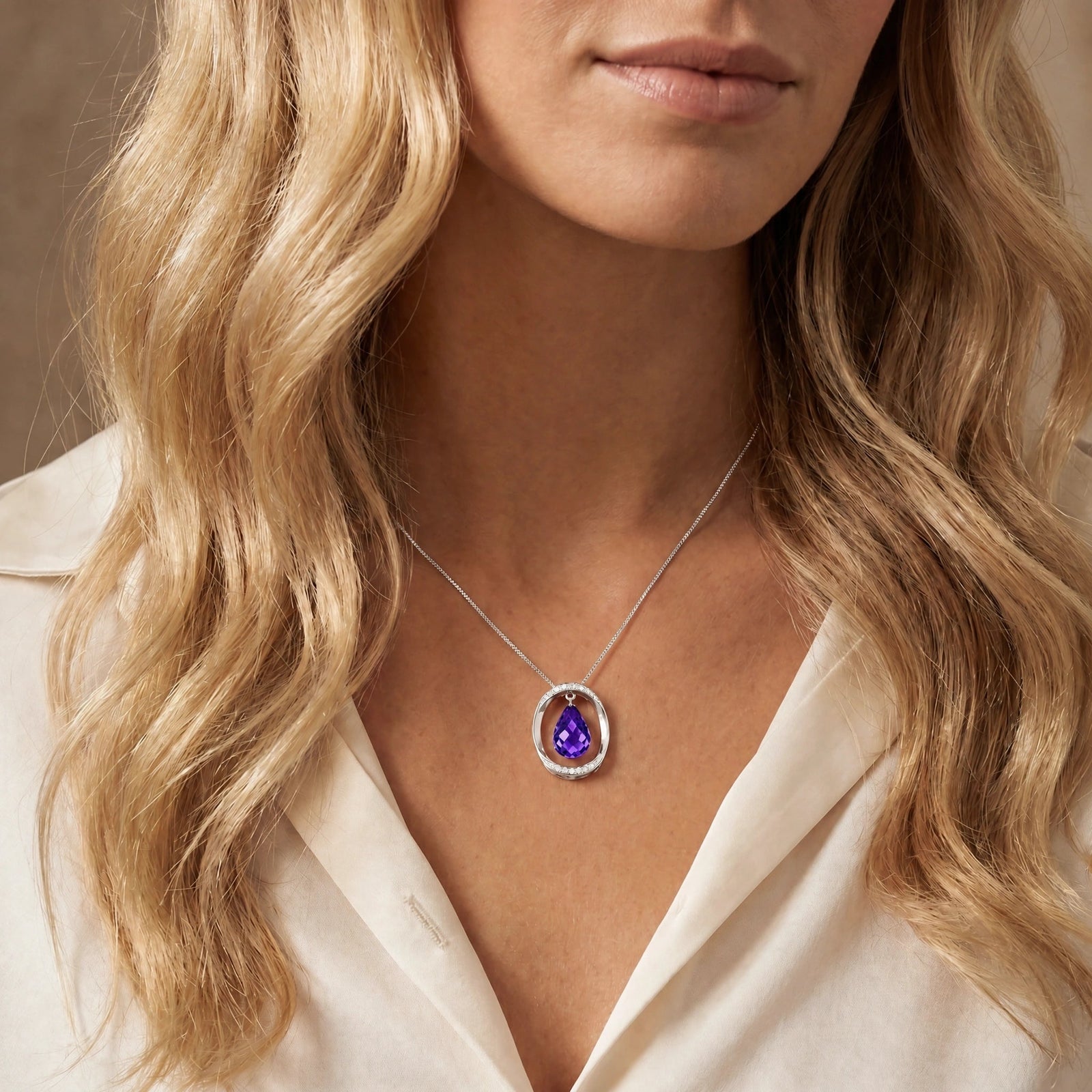 White Gold Pendant Necklace Amethyst 10K — Donata