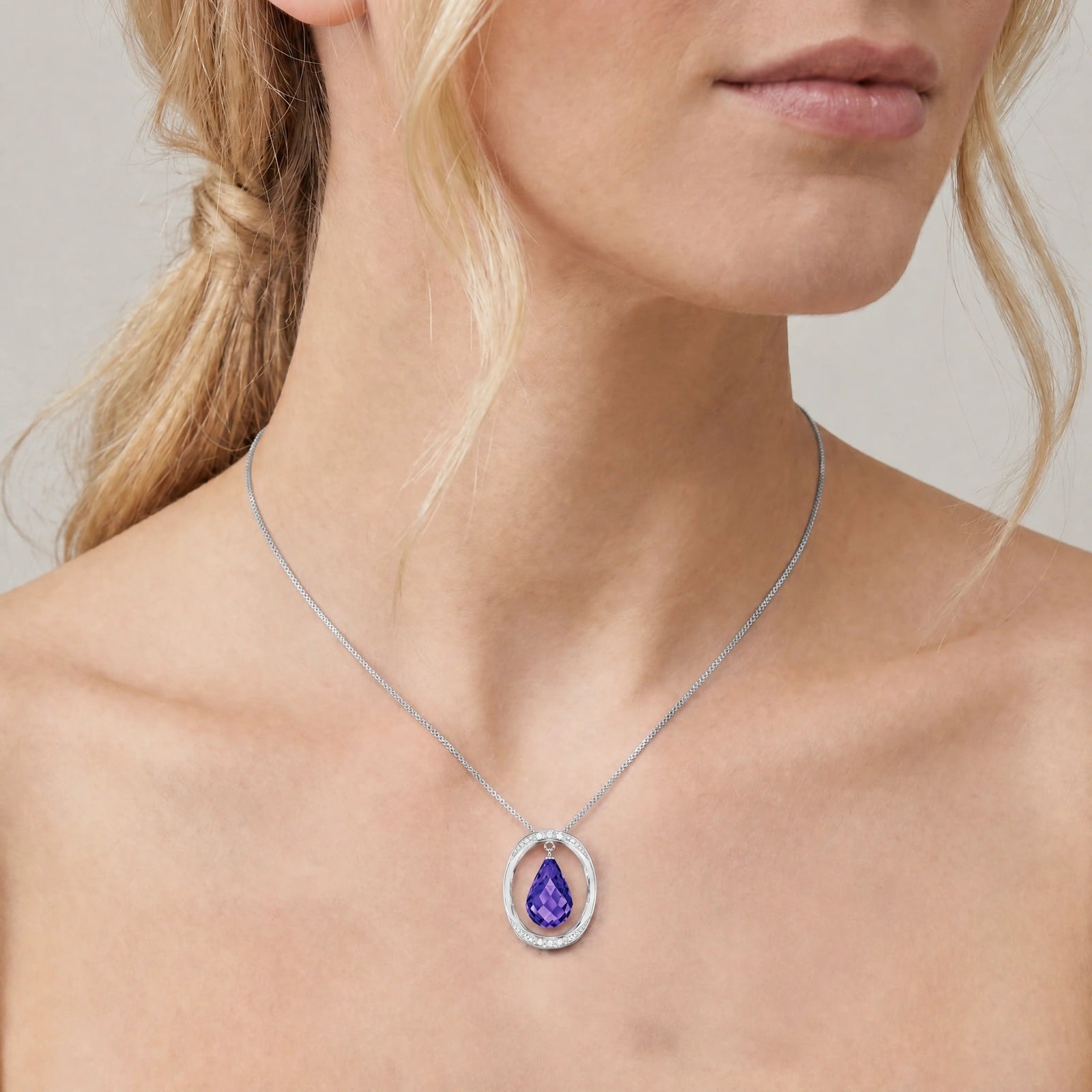 White Gold Pendant Necklace Amethyst 10K — Donata