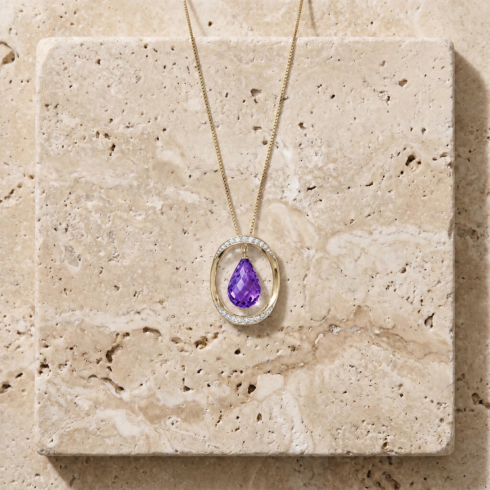 Yellow Gold Pendant Necklace Amethyst 10K — Donata