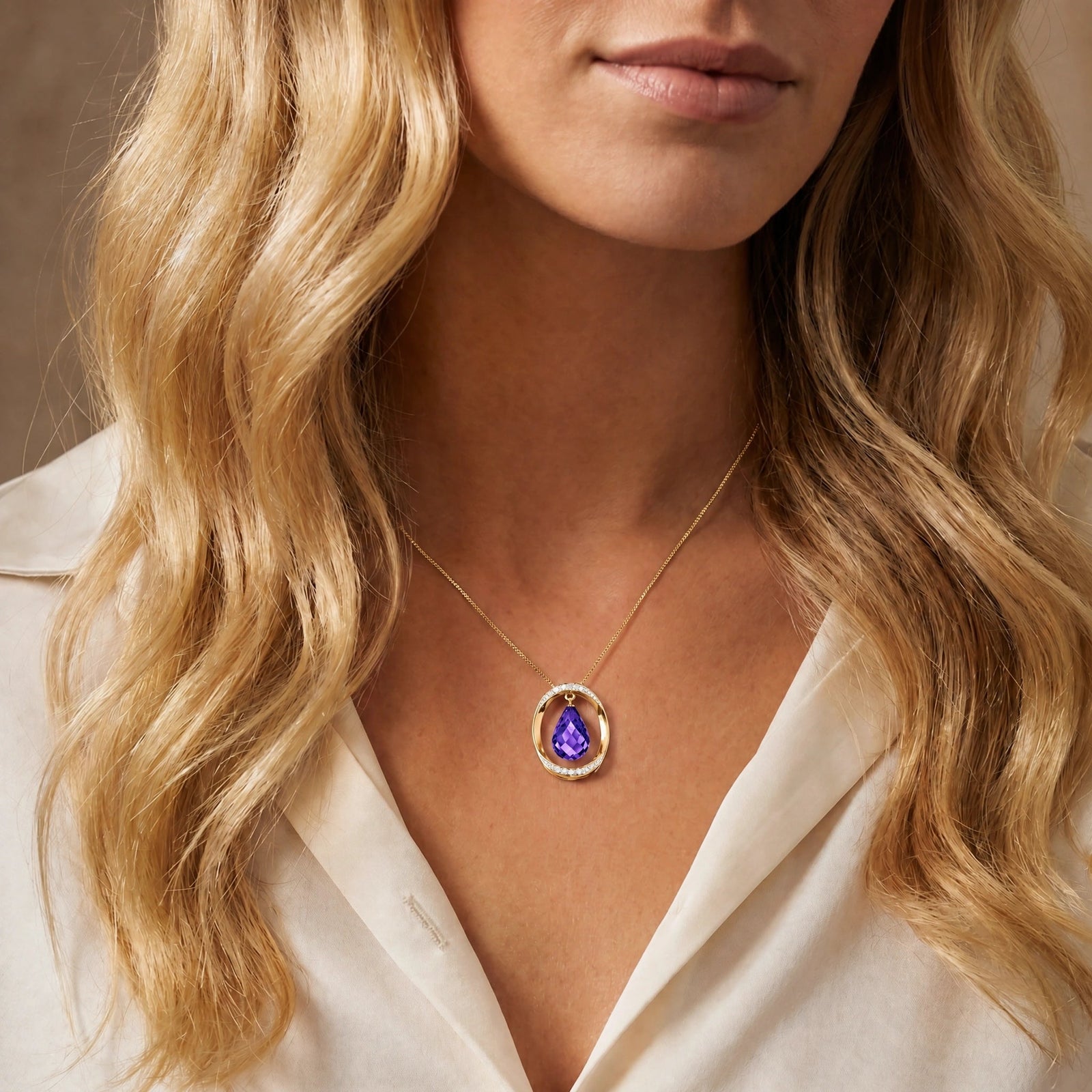 Yellow Gold Pendant Necklace Amethyst 10K — Donata
