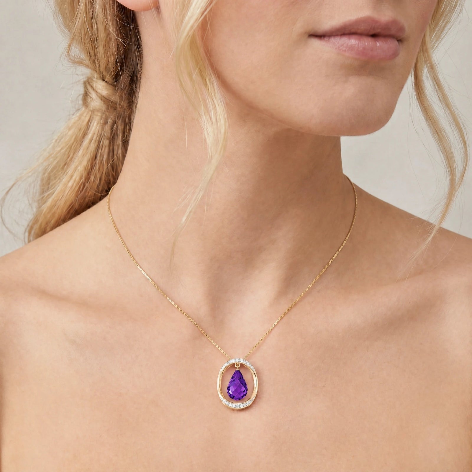 Yellow Gold Pendant Necklace Amethyst 10K — Donata