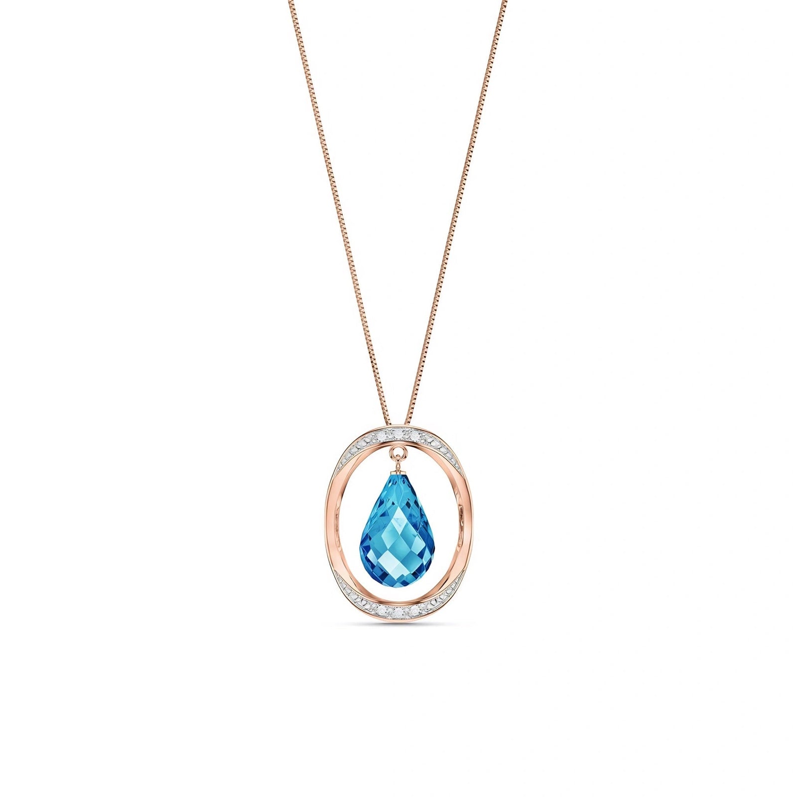 Rose Gold Pendant Necklace Blue Topaz 10K — Donata