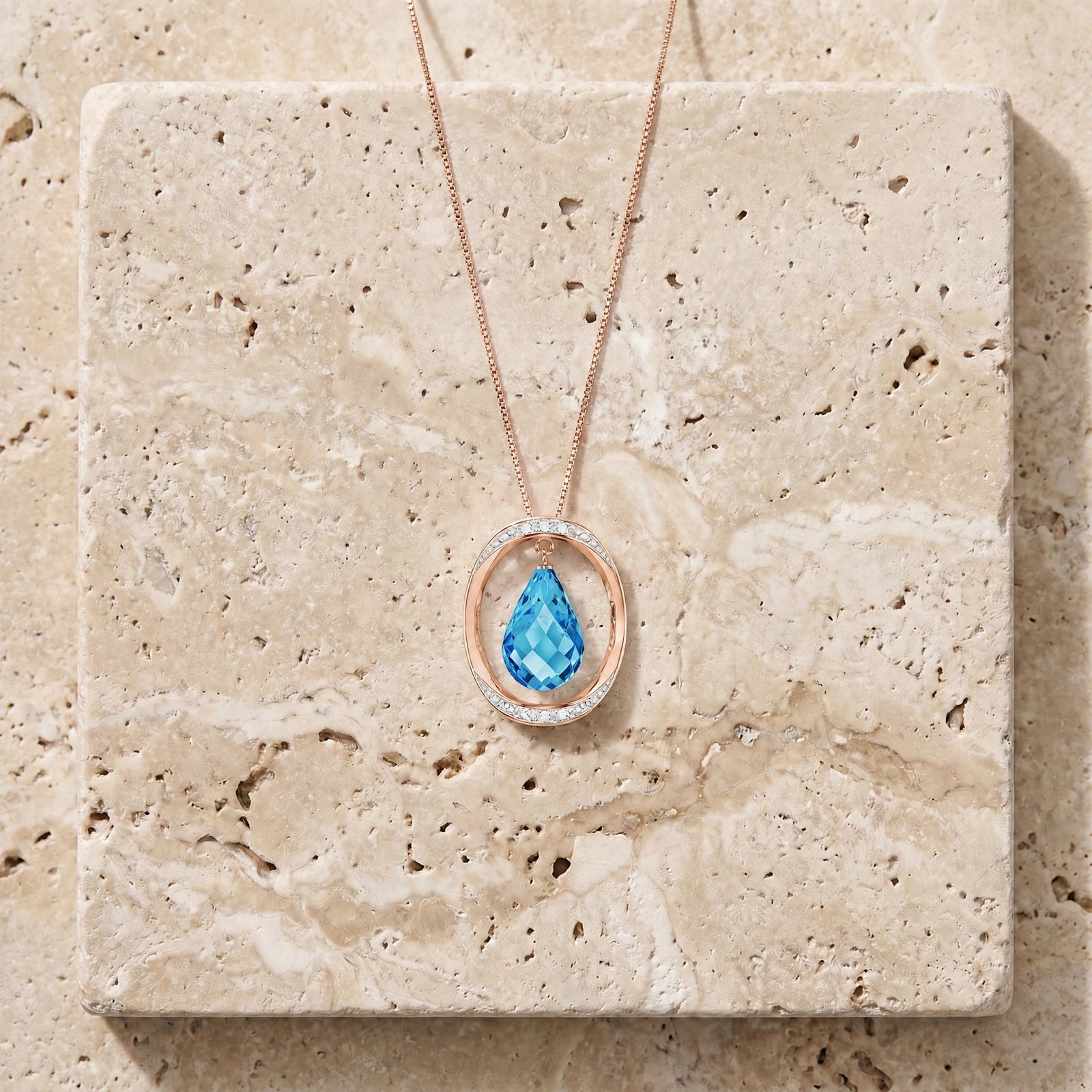 Rose Gold Pendant Necklace Blue Topaz 10K — Donata