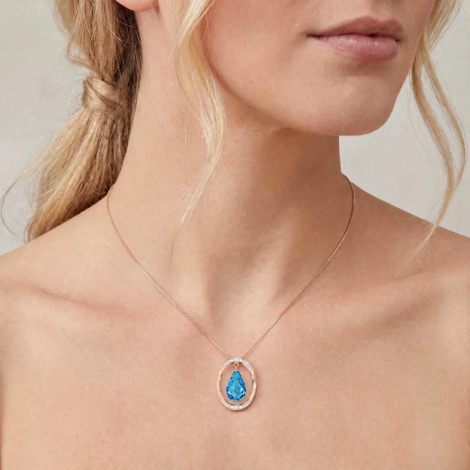 Rose Gold Pendant Necklace Blue Topaz 10K — Donata