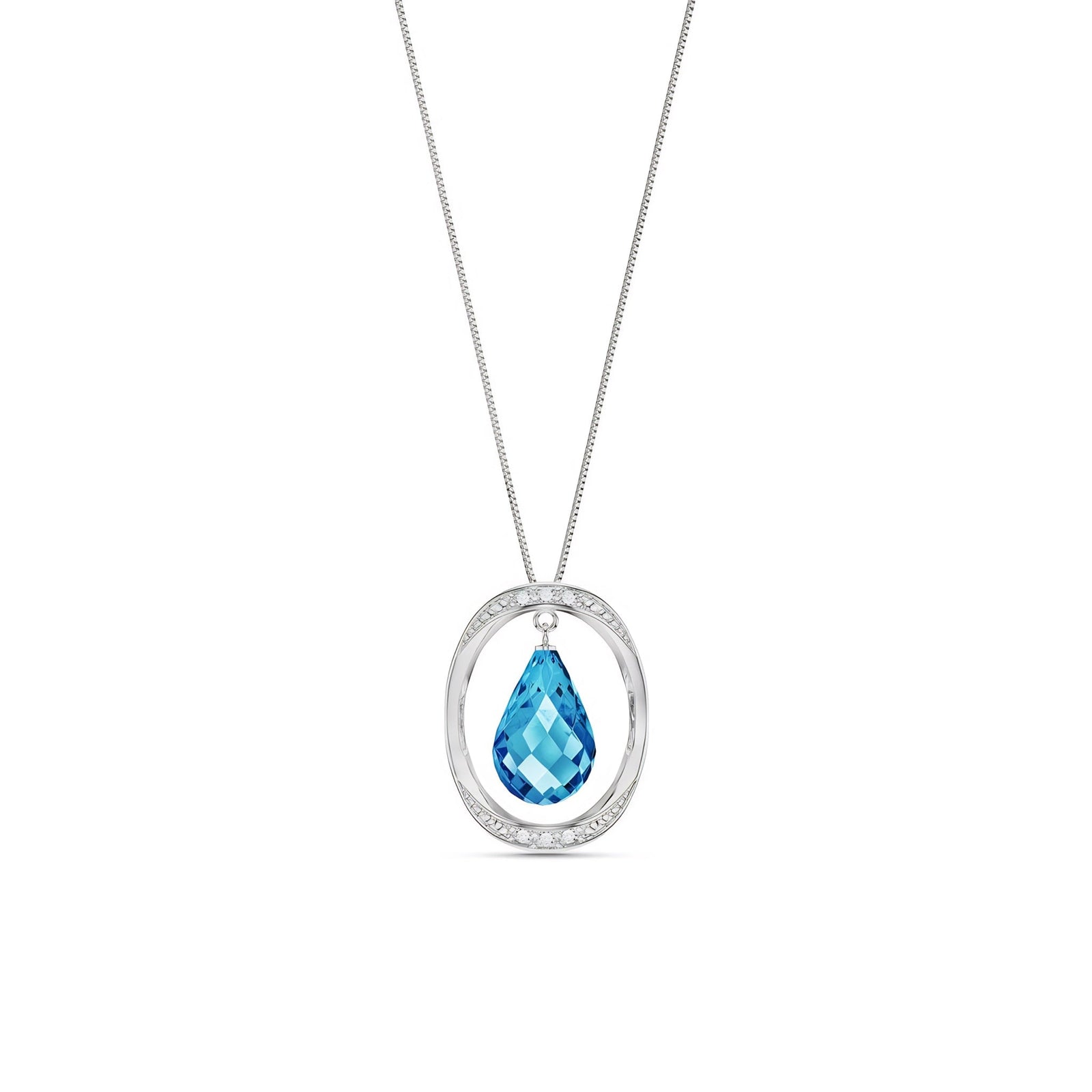 White Gold Pendant Necklace Blue Topaz 10K — Donata