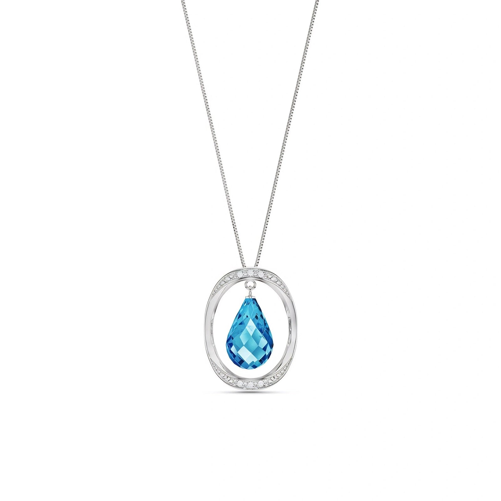 White Gold Pendant Necklace Blue Topaz 10K — Donata