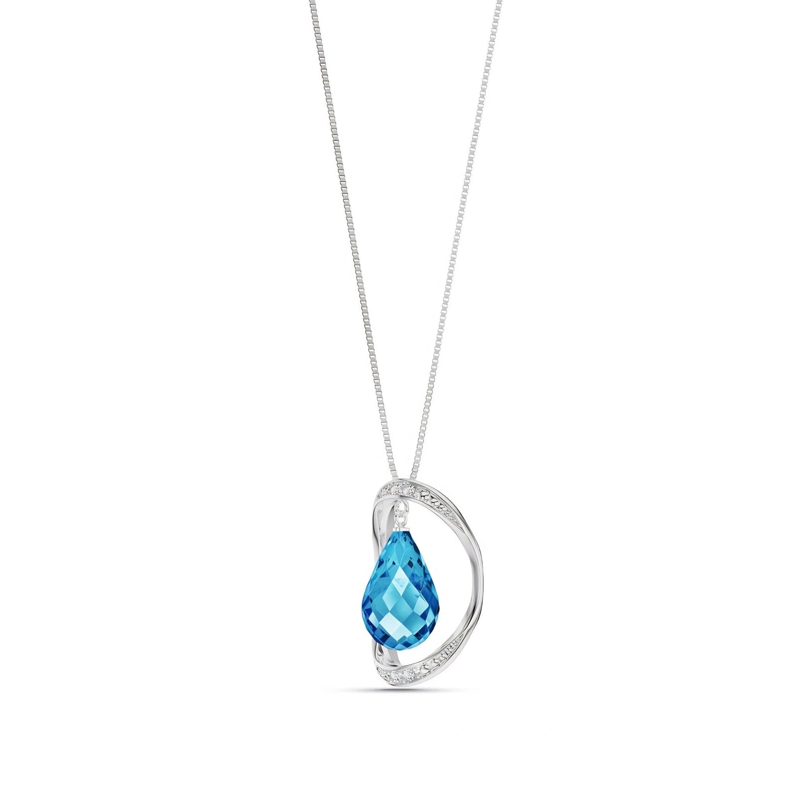 White Gold Pendant Necklace Blue Topaz 10K — Donata