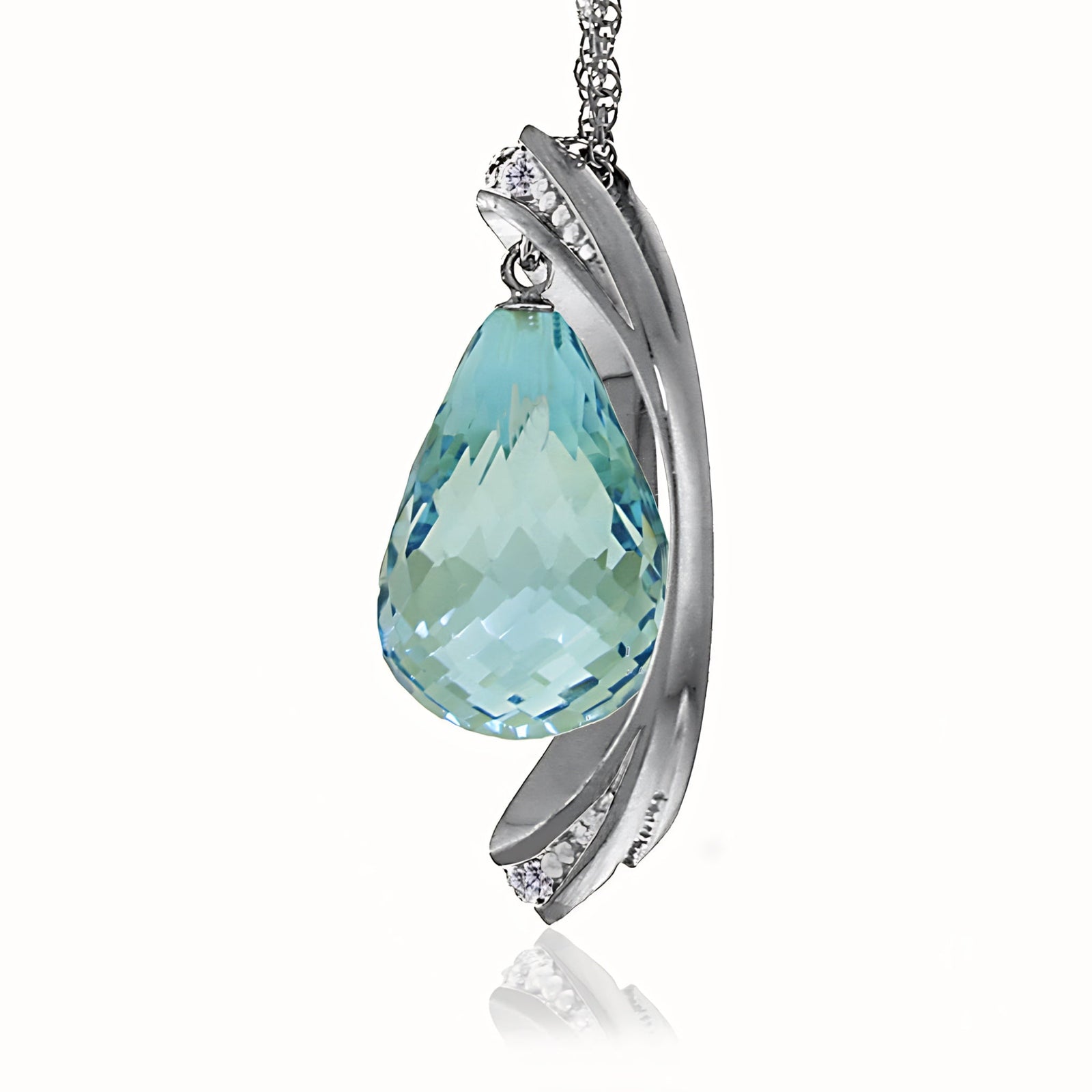 White Gold Pendant Necklace Blue Topaz 10K — Donata