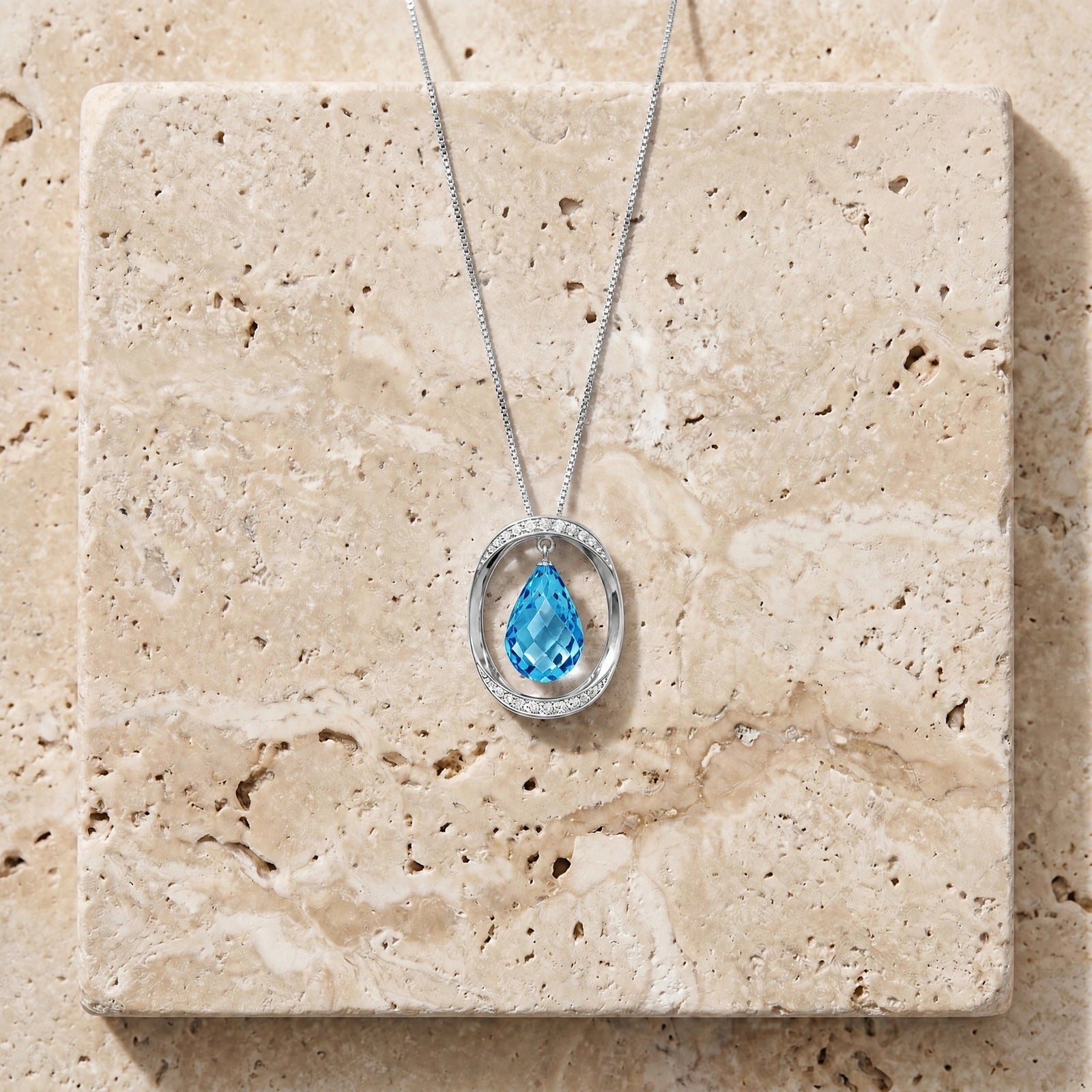 White Gold Pendant Necklace Blue Topaz 10K — Donata