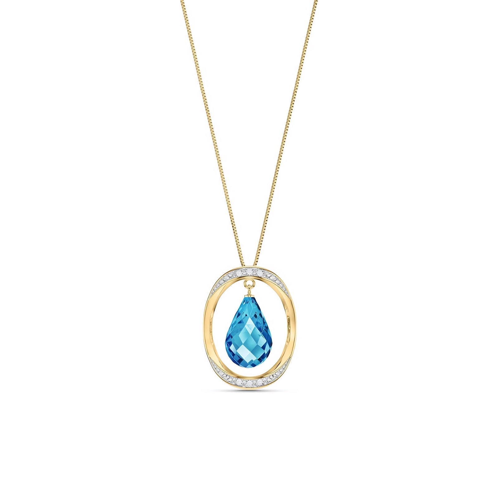 Yellow Gold Pendant Necklace Blue Topaz 10K — Donata