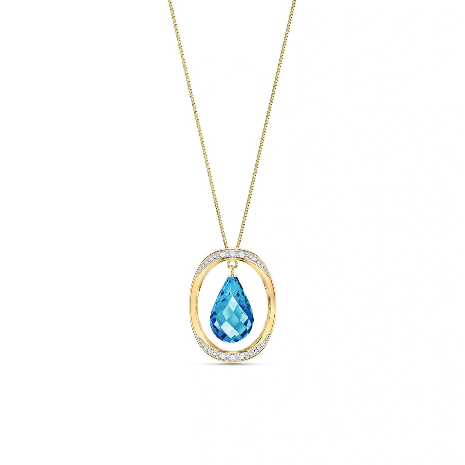 Yellow Gold Pendant Necklace Blue Topaz 10K — Donata