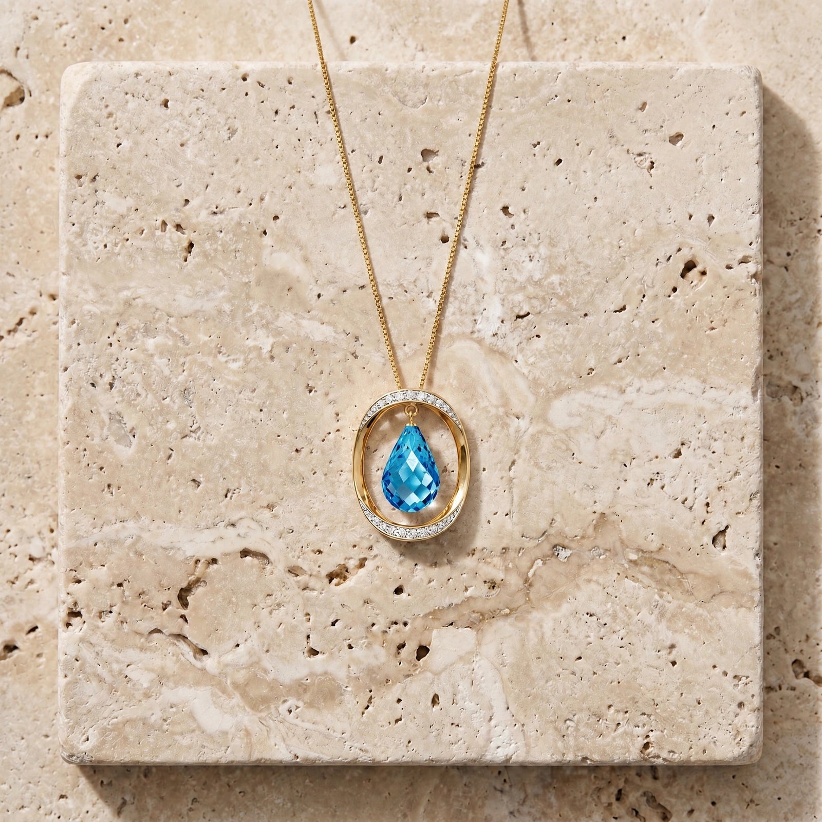 Yellow Gold Pendant Necklace Blue Topaz 10K — Donata