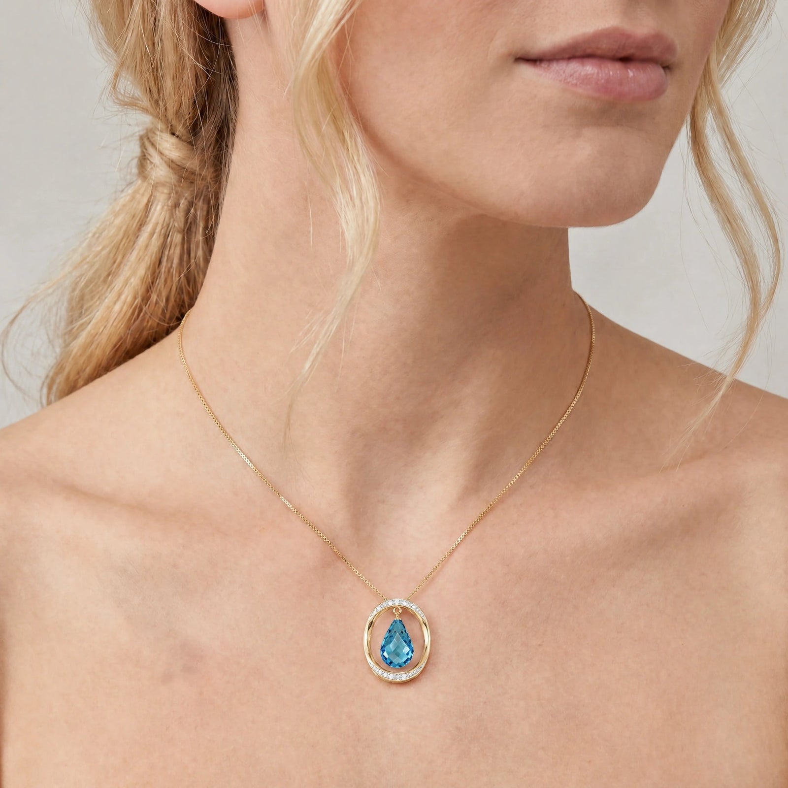 Yellow Gold Pendant Necklace Blue Topaz 10K — Donata