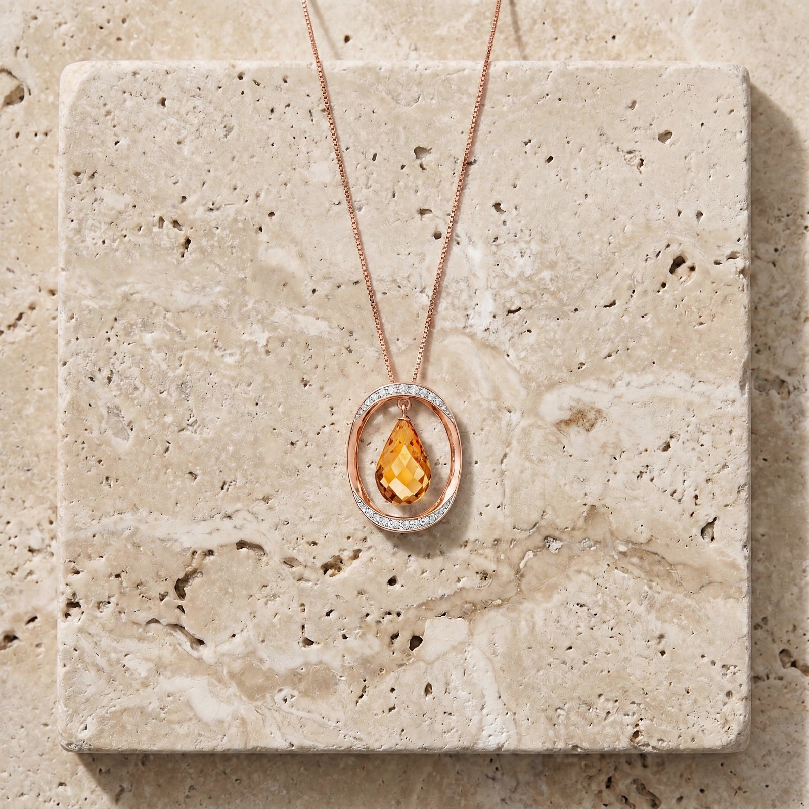 Rose Gold Pendant Necklace Citrine 10K — Donata