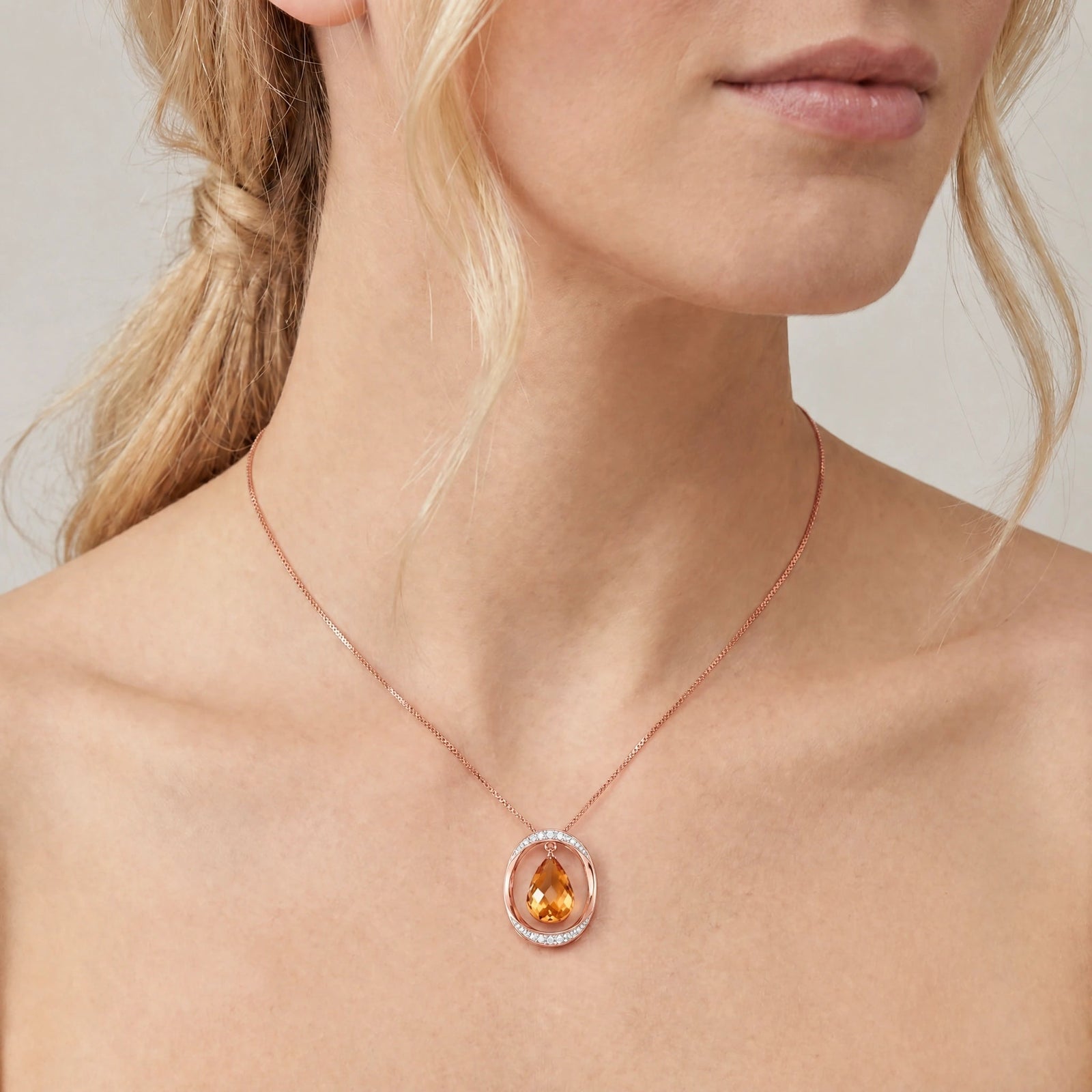 Rose Gold Pendant Necklace Citrine 10K — Donata