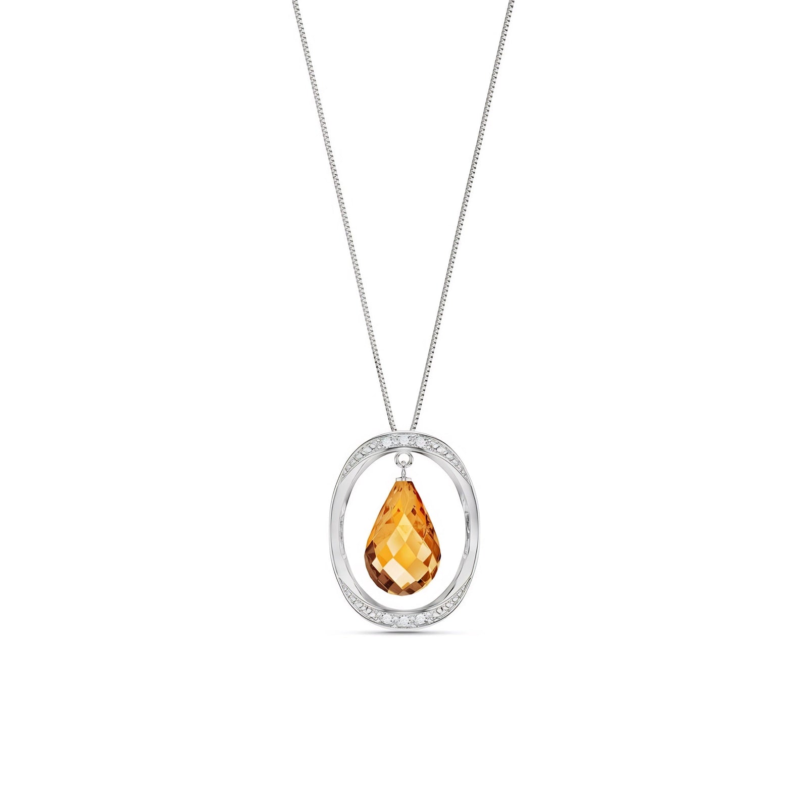 White Gold Pendant Necklace Citrine 10K — Donata