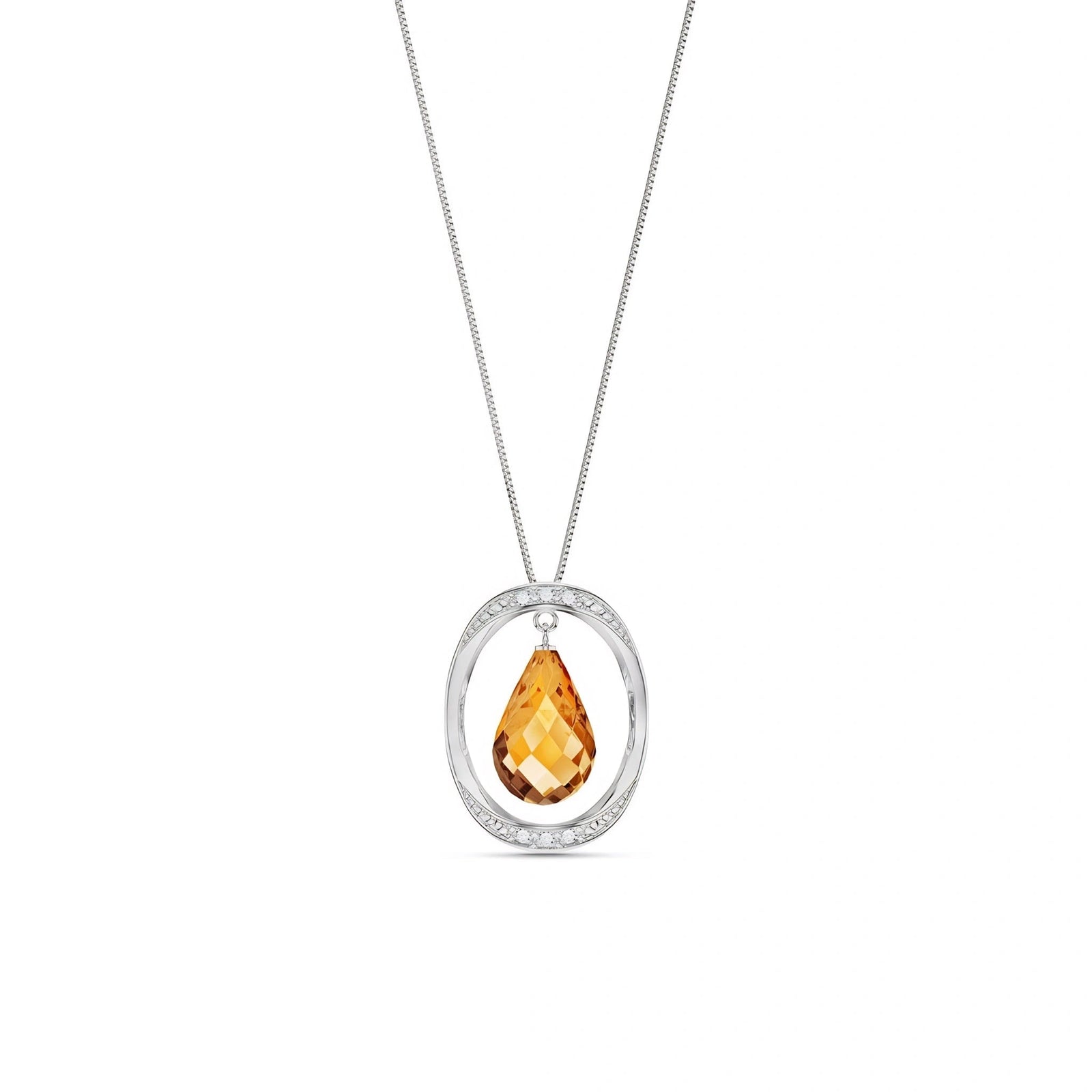 White Gold Pendant Necklace Citrine 10K — Donata