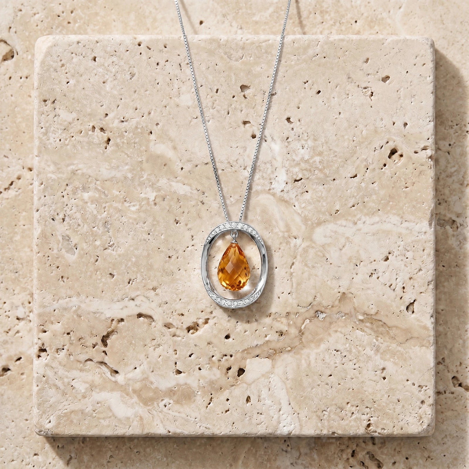 White Gold Pendant Necklace Citrine 10K — Donata