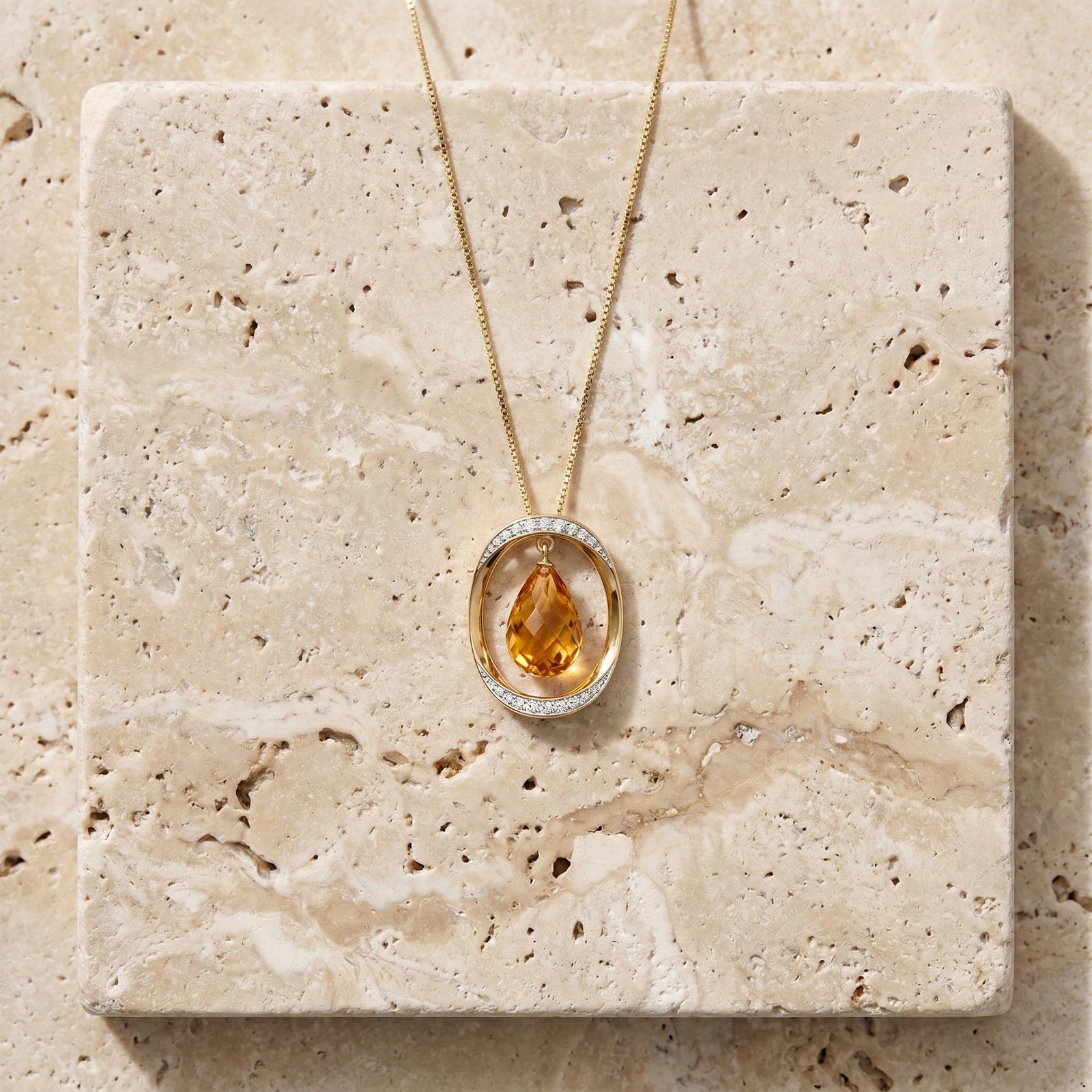 Yellow Gold Pendant Necklace Citrine 10K — Donata
