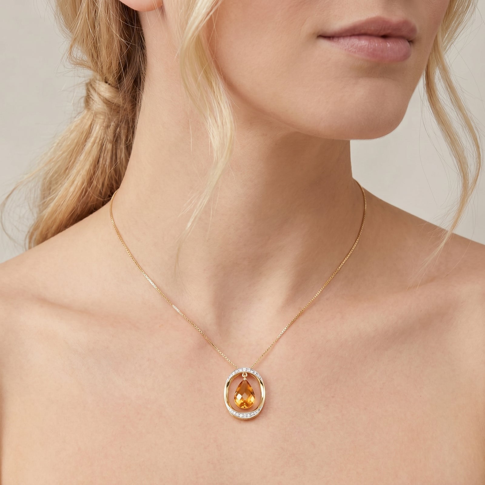 Yellow Gold Pendant Necklace Citrine 10K — Donata