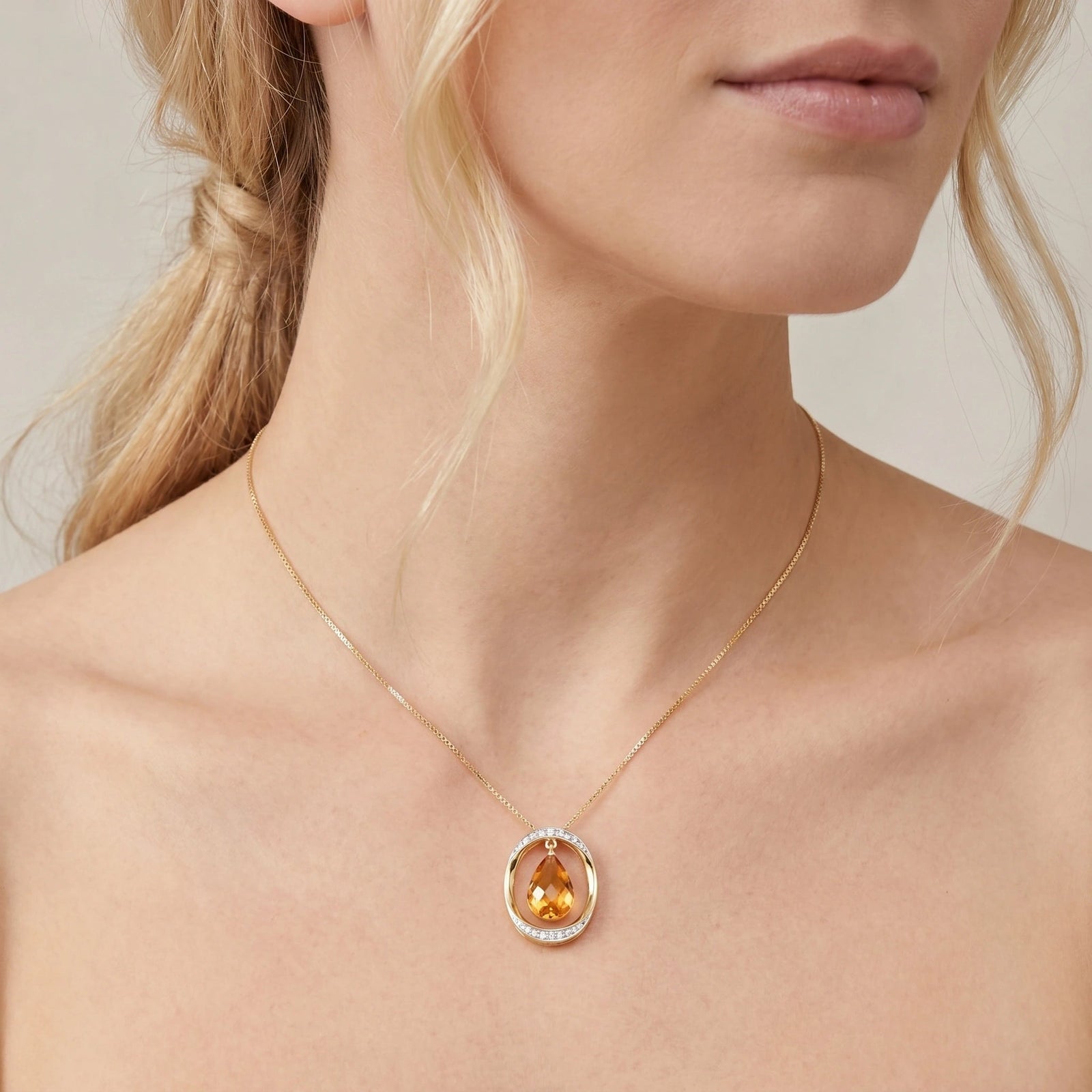Yellow Gold Pendant Necklace Citrine 10K — Donata