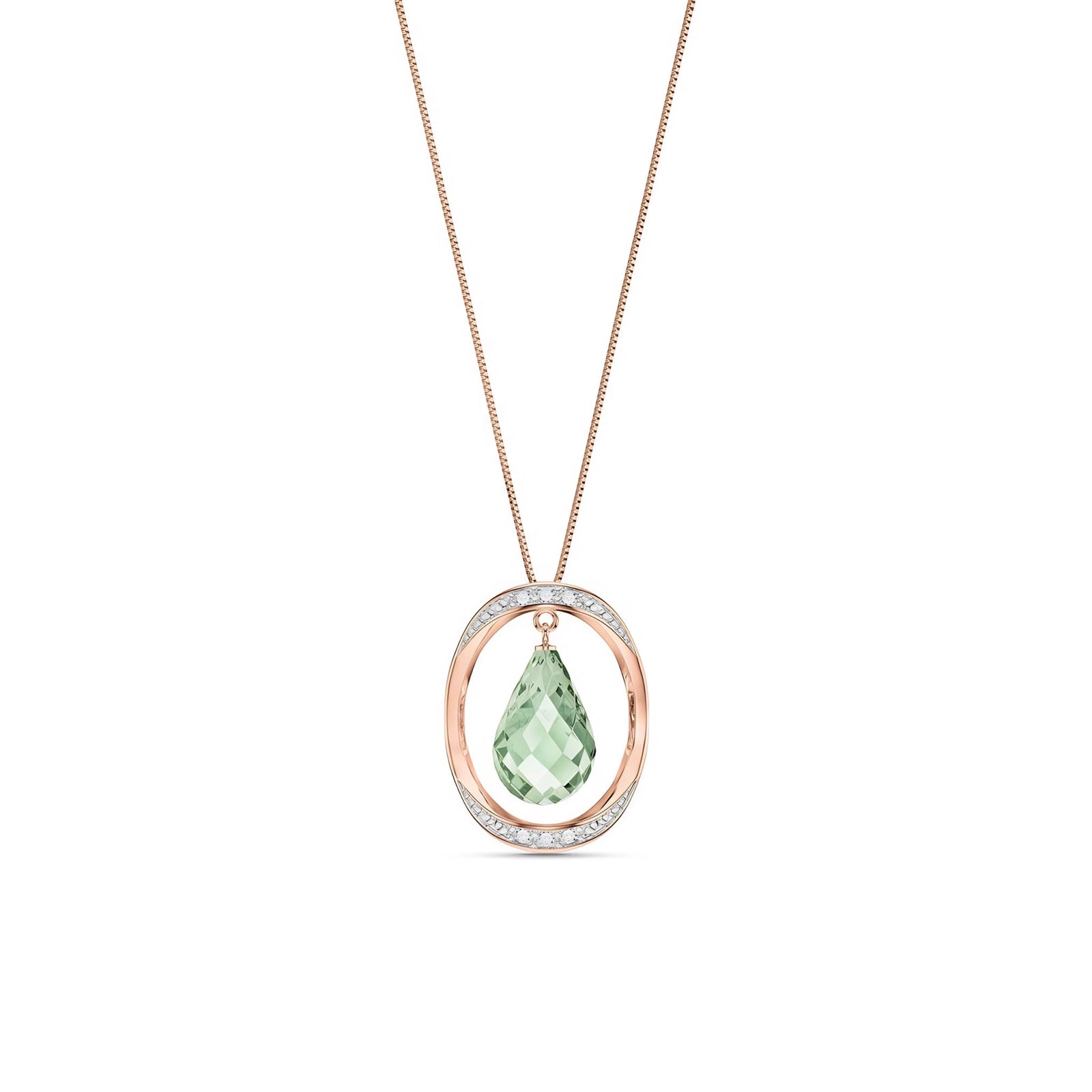 Rose Gold Pendant Necklace Green Amethyst 10K — Donata