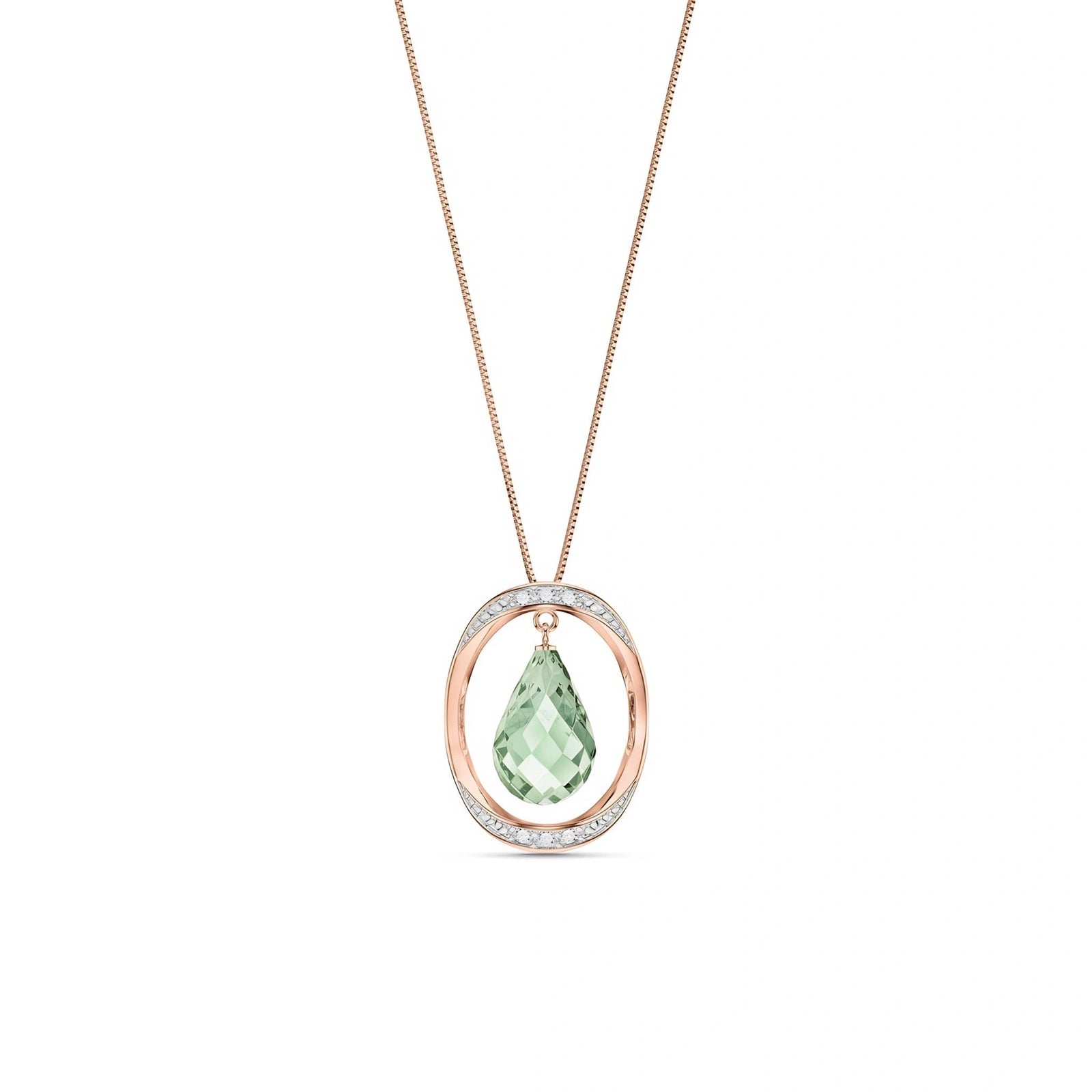 Rose Gold Pendant Necklace Green Amethyst 10K — Donata