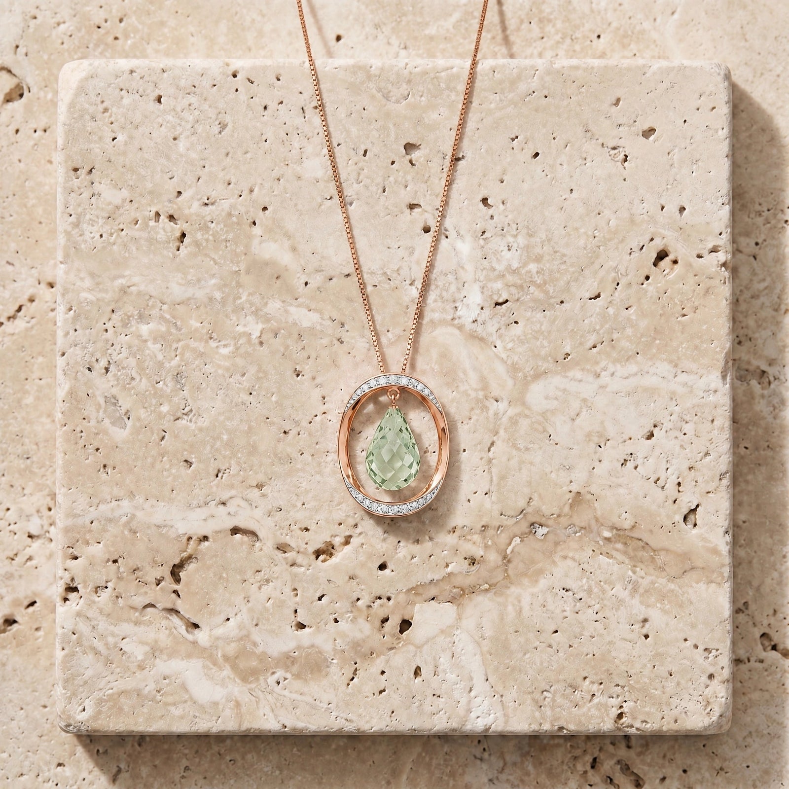 Rose Gold Pendant Necklace Green Amethyst 10K — Donata