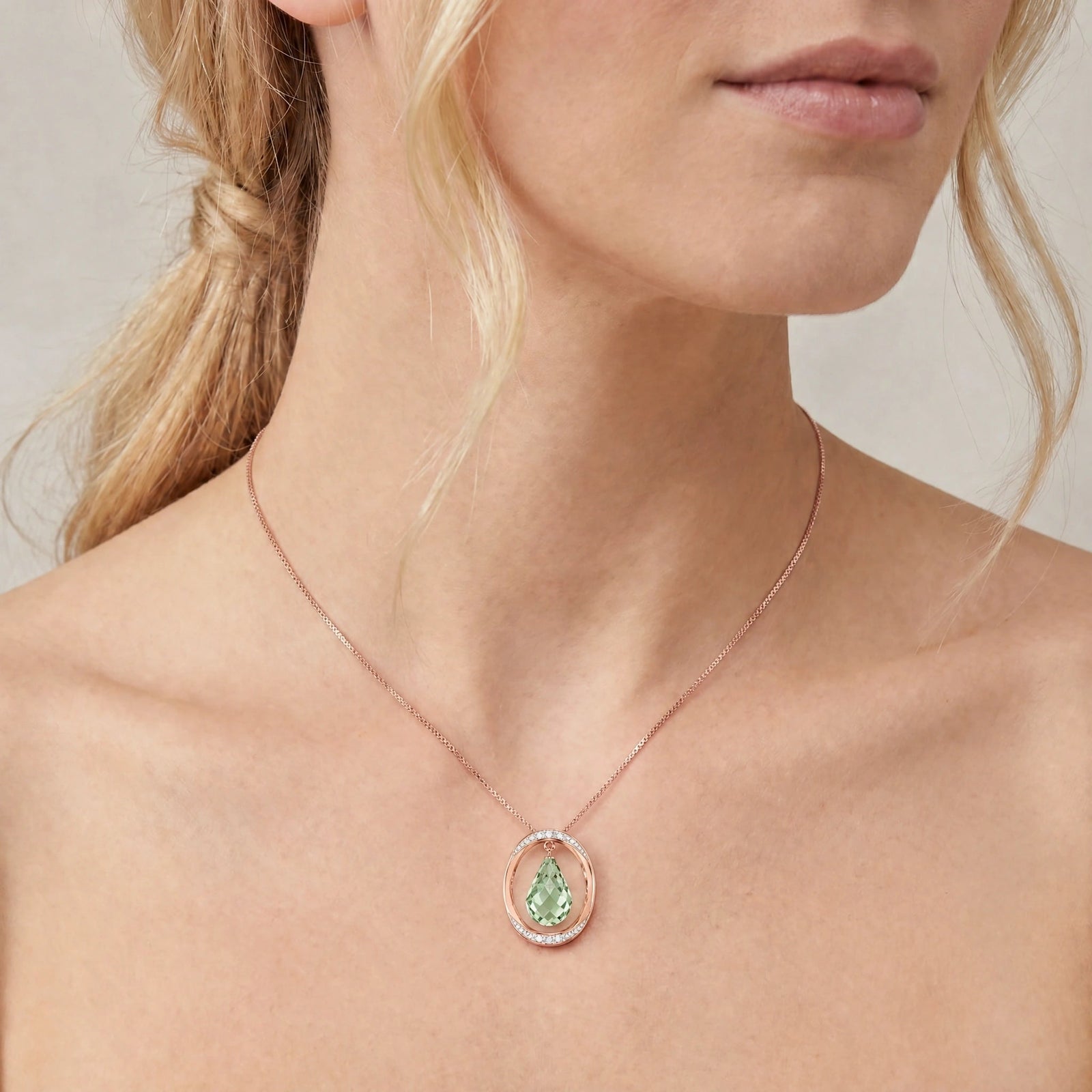 Rose Gold Pendant Necklace Green Amethyst 10K — Donata