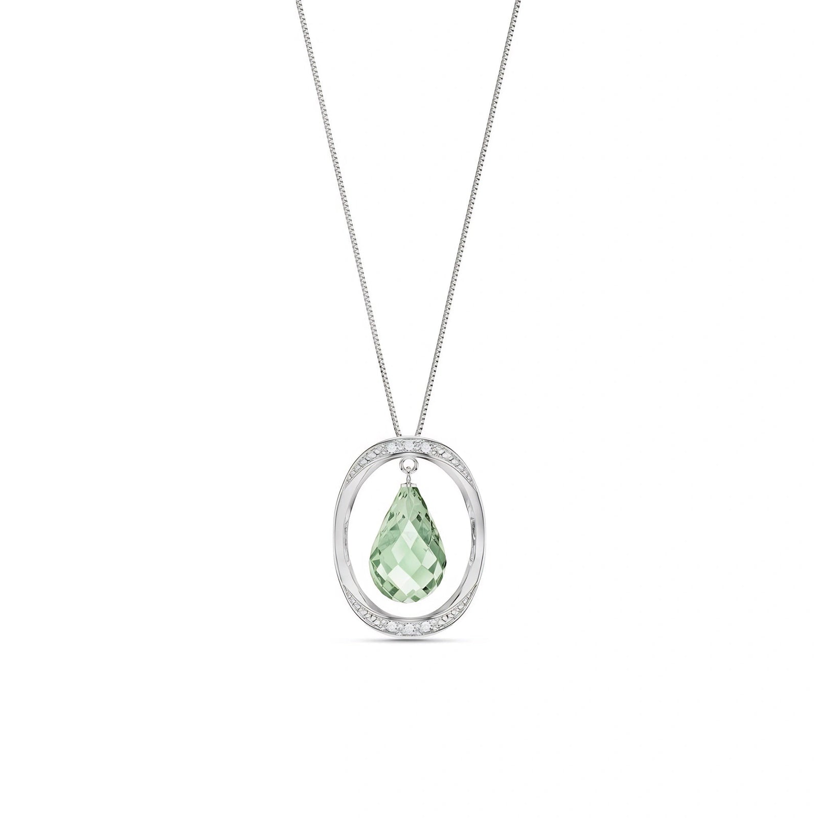 White Gold Pendant Necklace Green Amethyst 10K — Donata