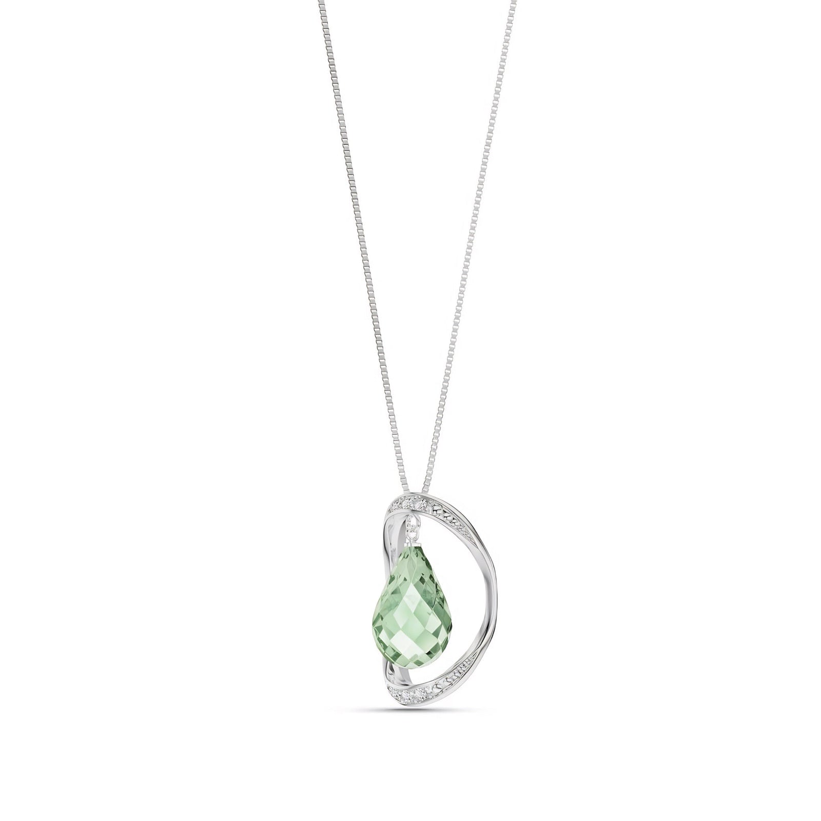 White Gold Pendant Necklace Green Amethyst 10K — Donata