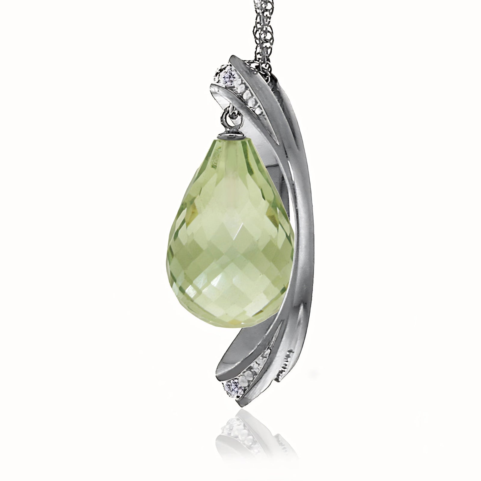 White Gold Pendant Necklace Green Amethyst 10K — Donata