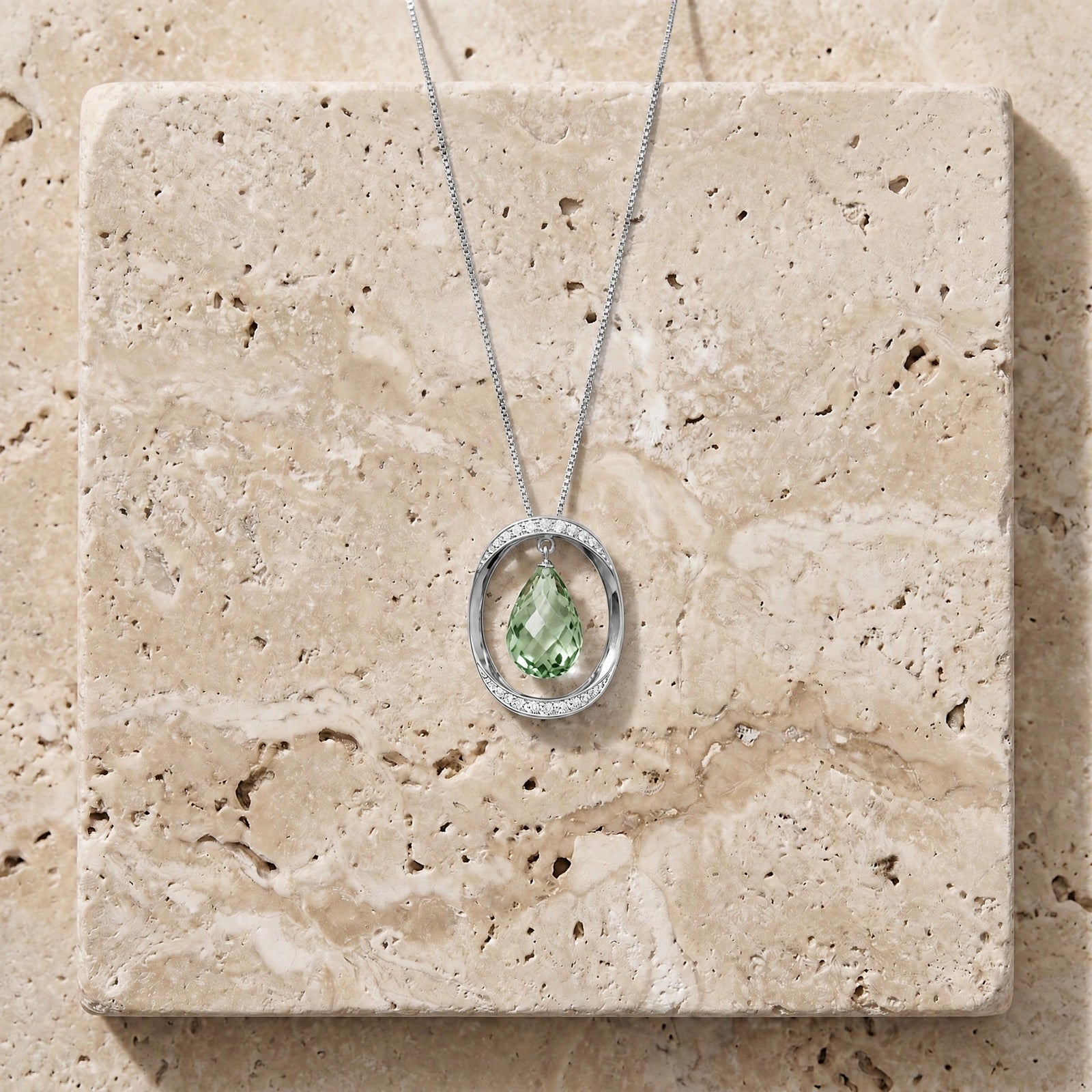White Gold Pendant Necklace Green Amethyst 10K — Donata