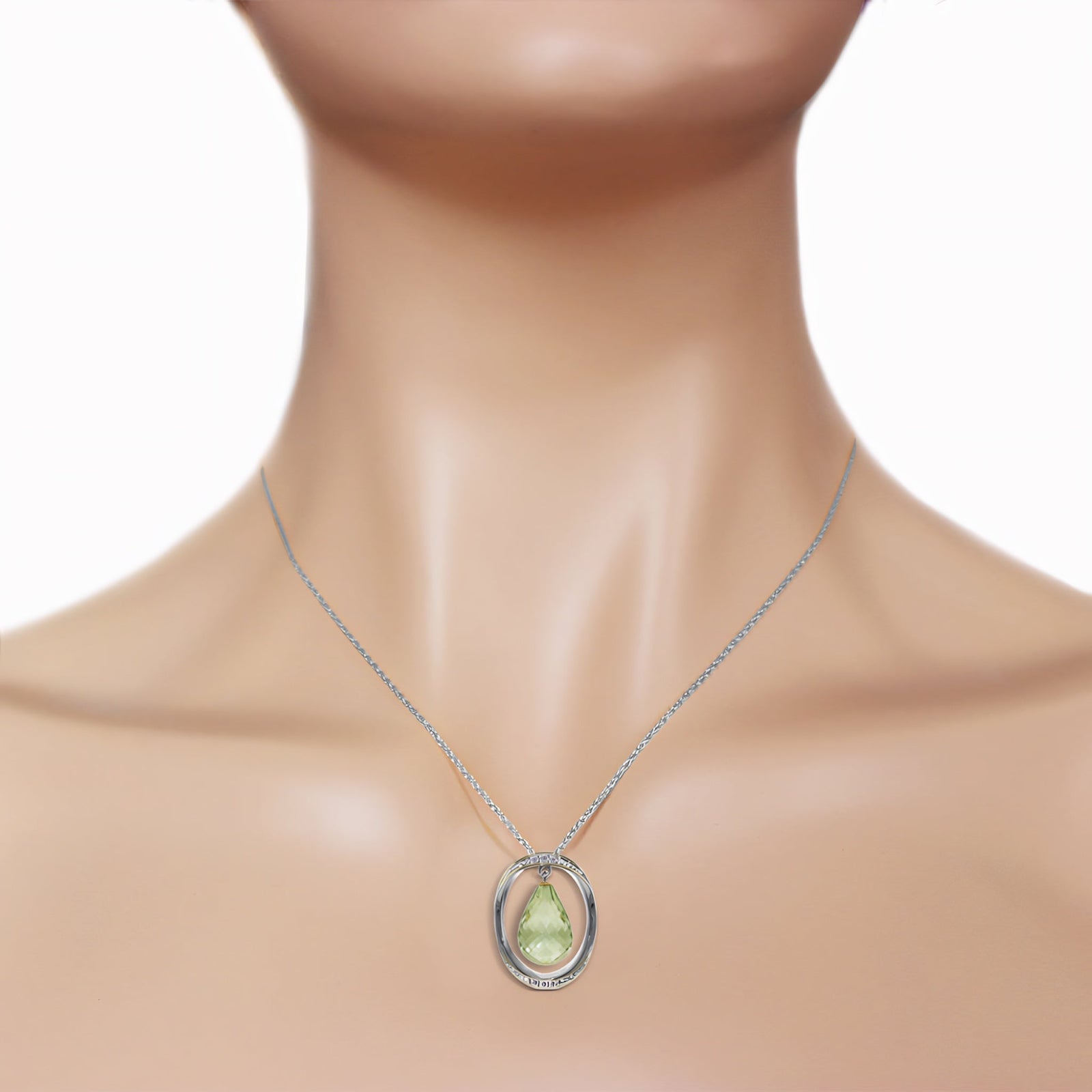 White Gold Pendant Necklace Green Amethyst 10K — Donata
