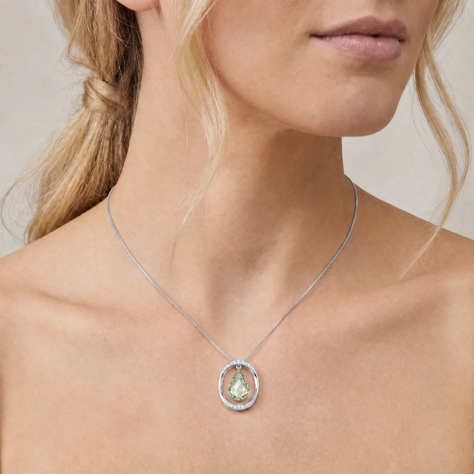 White Gold Pendant Necklace Green Amethyst 10K — Donata