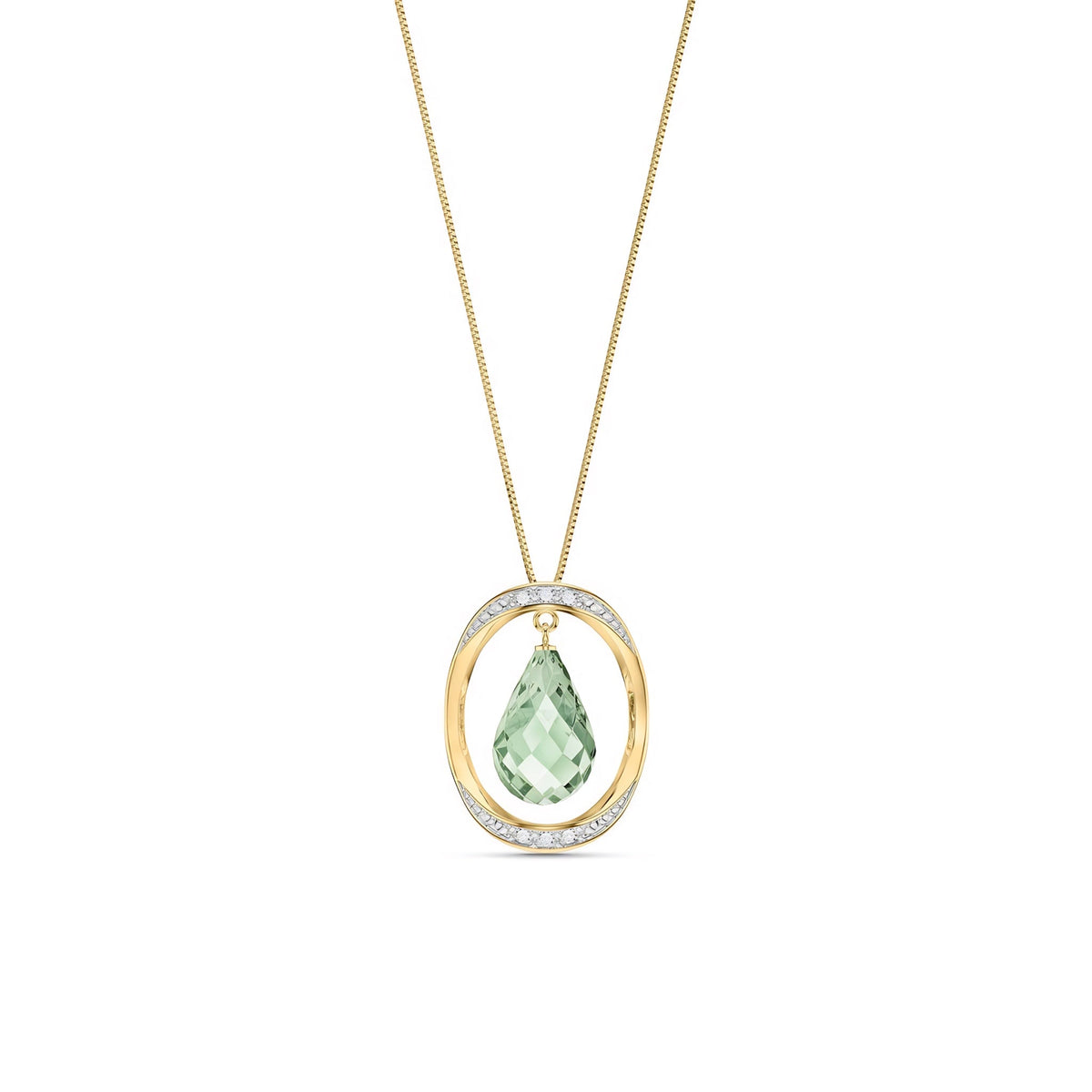 Yellow Gold Pendant Necklace Green Amethyst 10K — Donata