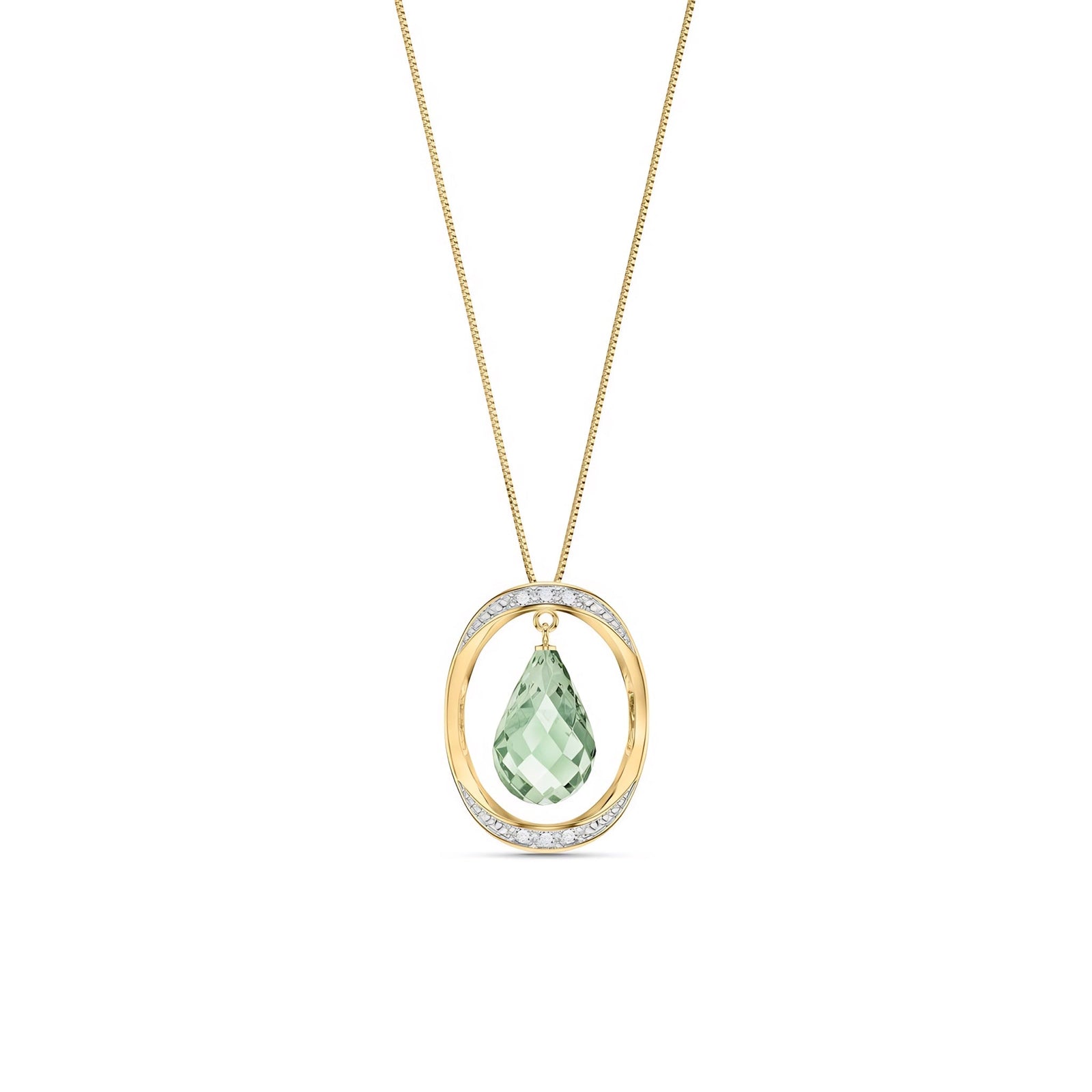 Yellow Gold Pendant Necklace Green Amethyst 10K — Donata