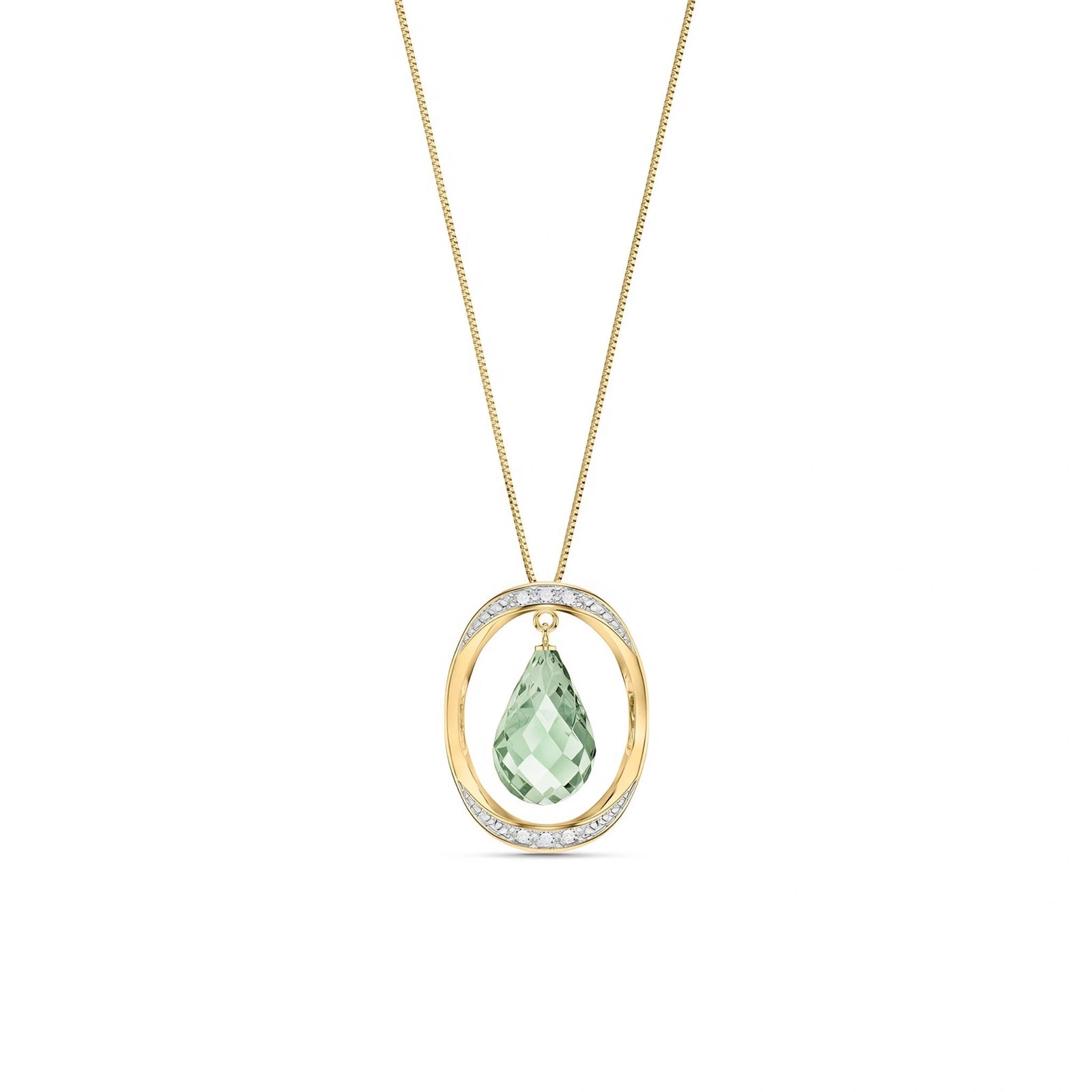 Yellow Gold Pendant Necklace Green Amethyst 10K — Donata