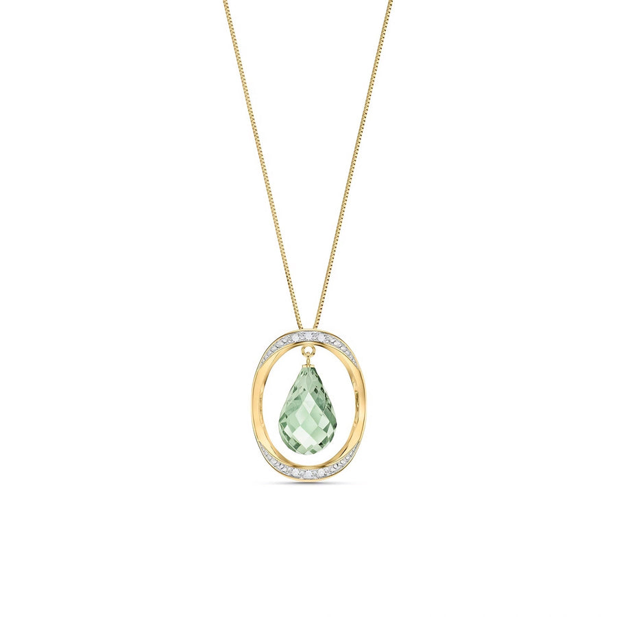 Yellow Gold Pendant Necklace Green Amethyst 10K — Donata