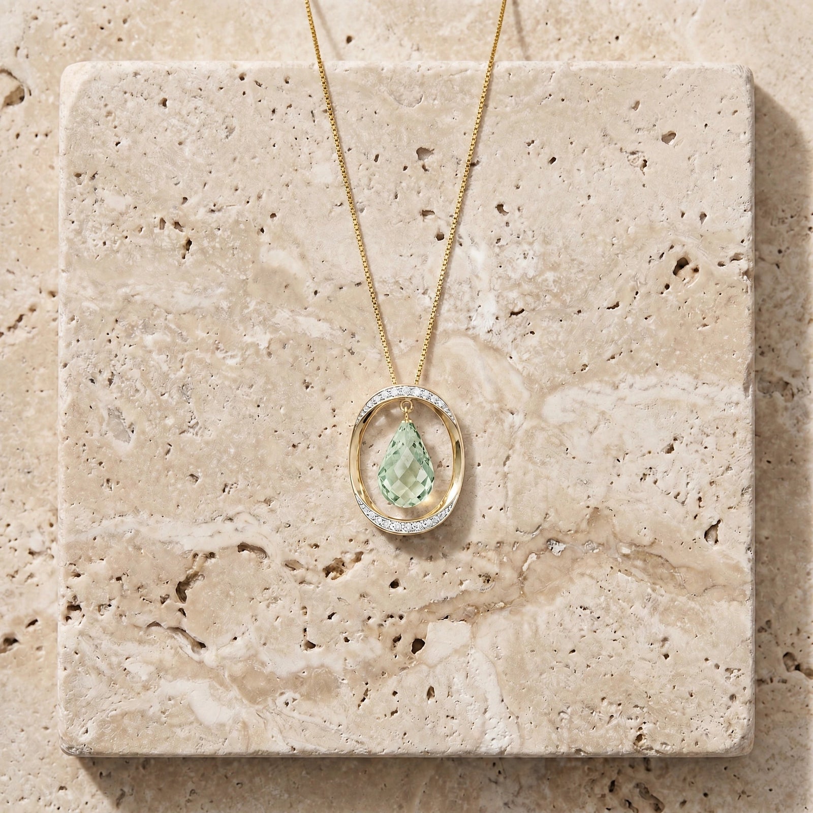 Yellow Gold Pendant Necklace Green Amethyst 10K — Donata