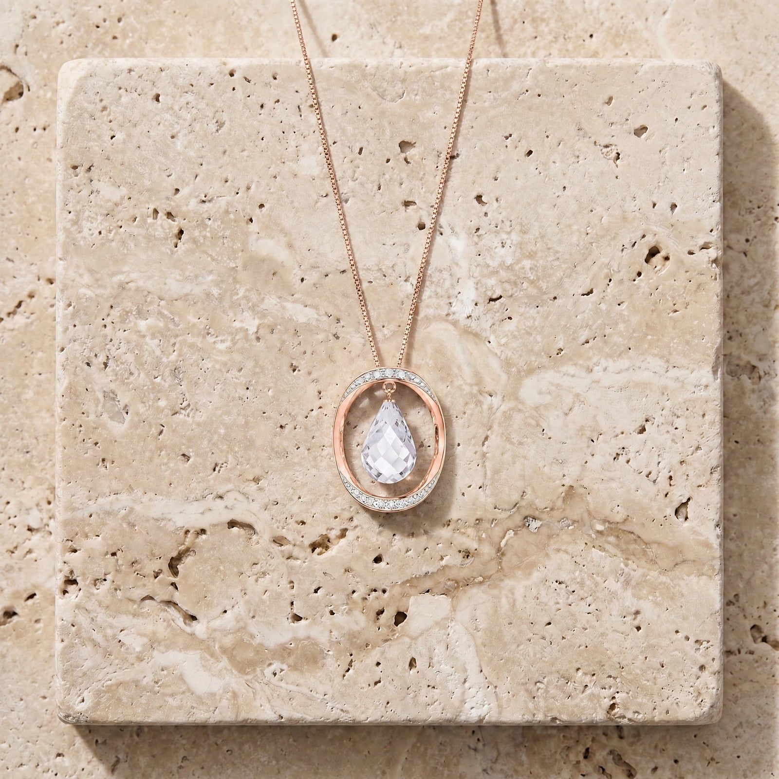 Rose Gold Pendant Necklace White Topaz 10K — Donata
