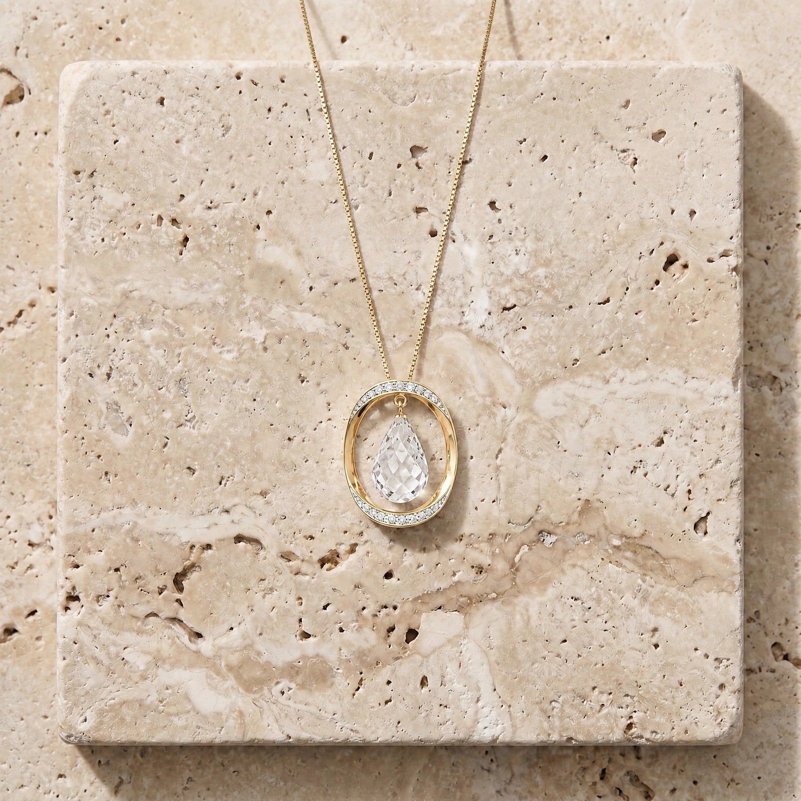 Yellow Gold Pendant Necklace White Topaz 10K — Donata