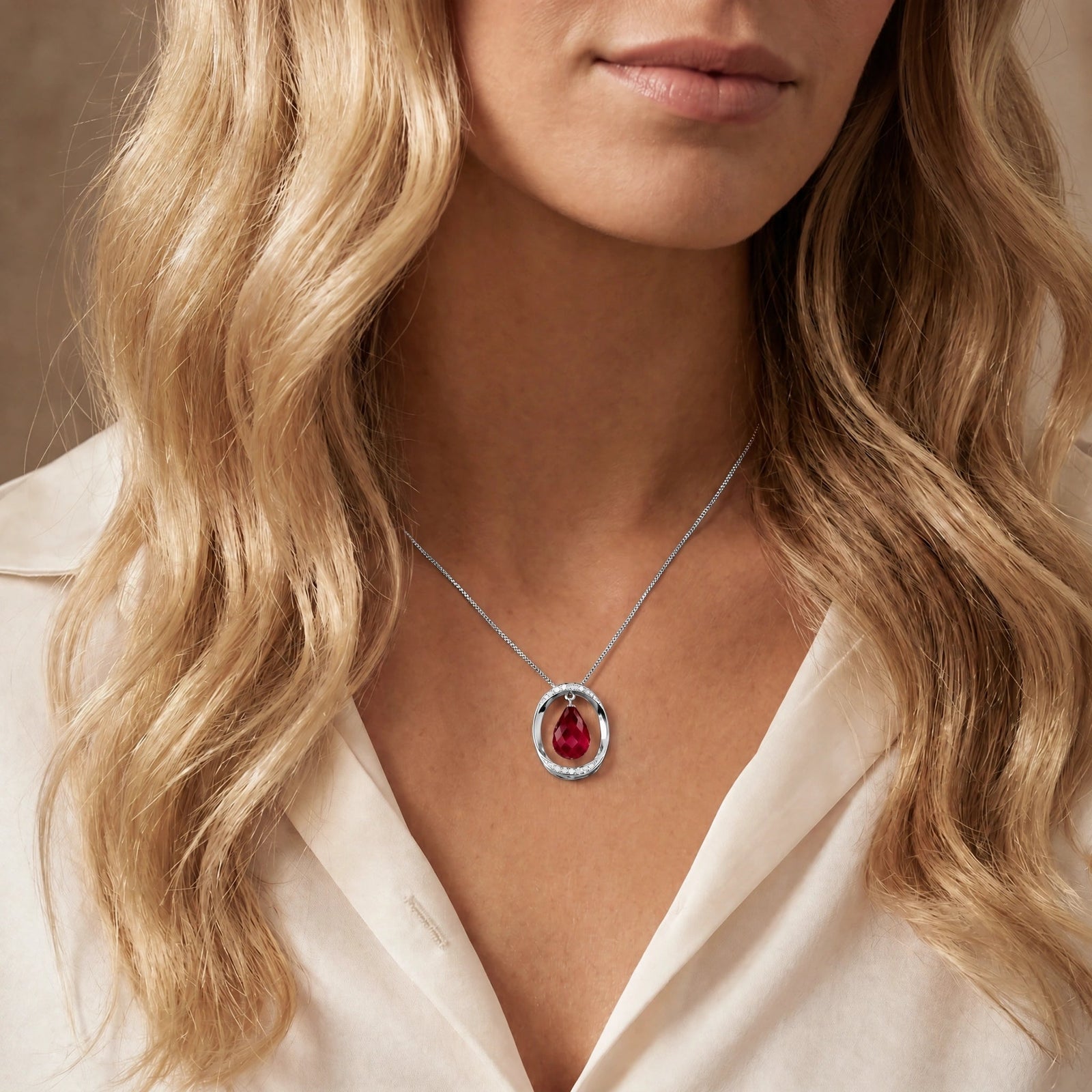 White Gold Pendant Necklace Ruby 10K — Donata